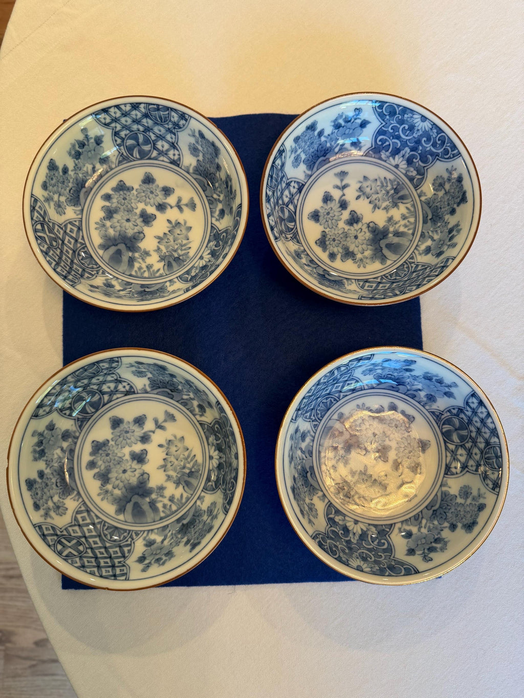 Porcelain Bowls - Blue Floral Set of 4, Made in Japan