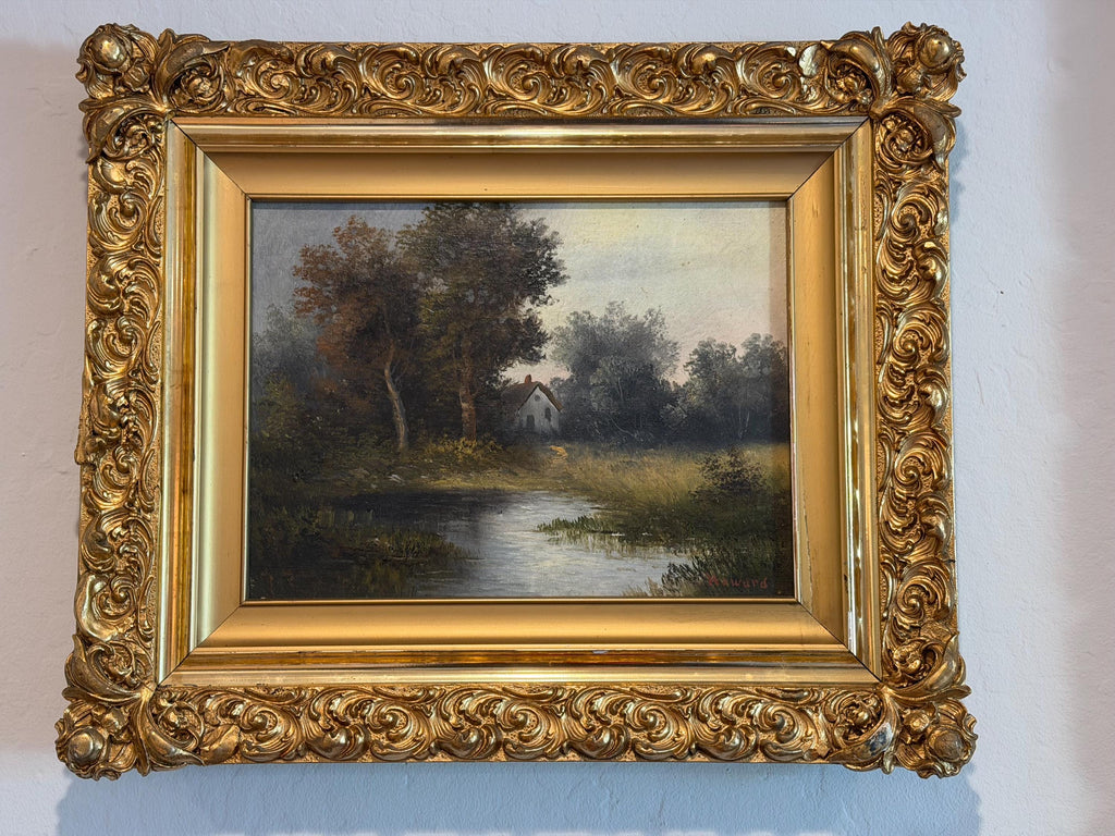 Landscape Oil Painting in Ornate Gilt Frame, c. 1890–1910 Signed European