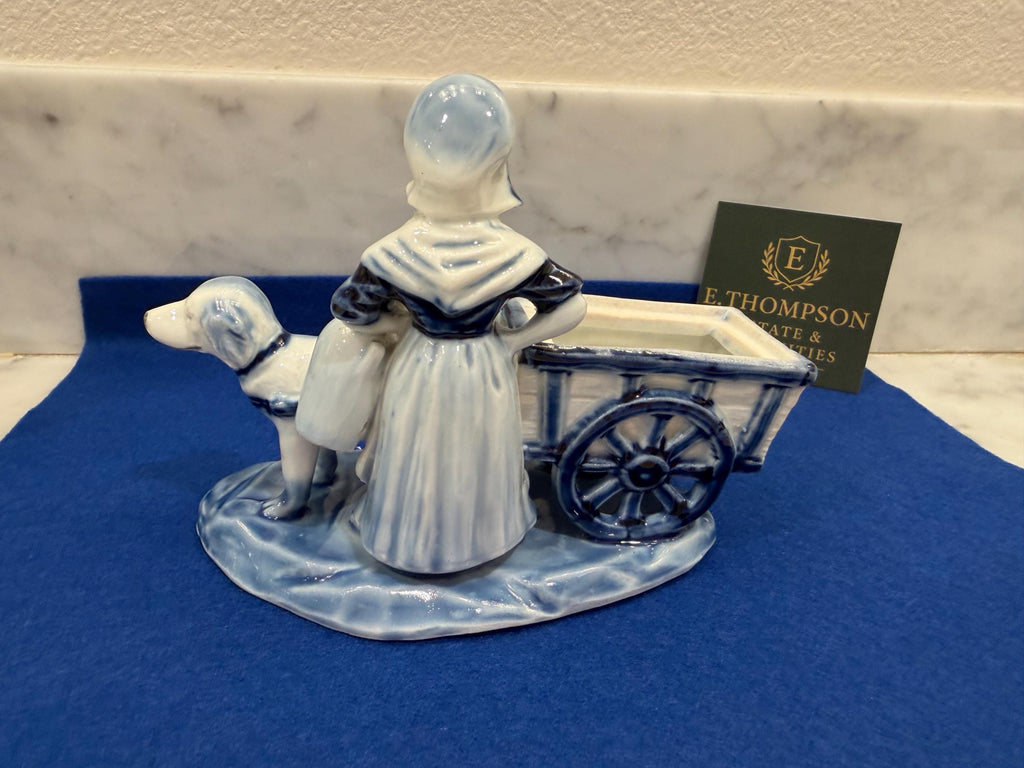 Delft Ceramic Planter | Dutch Girl & Donkey Cart, Chinoiserie Decor