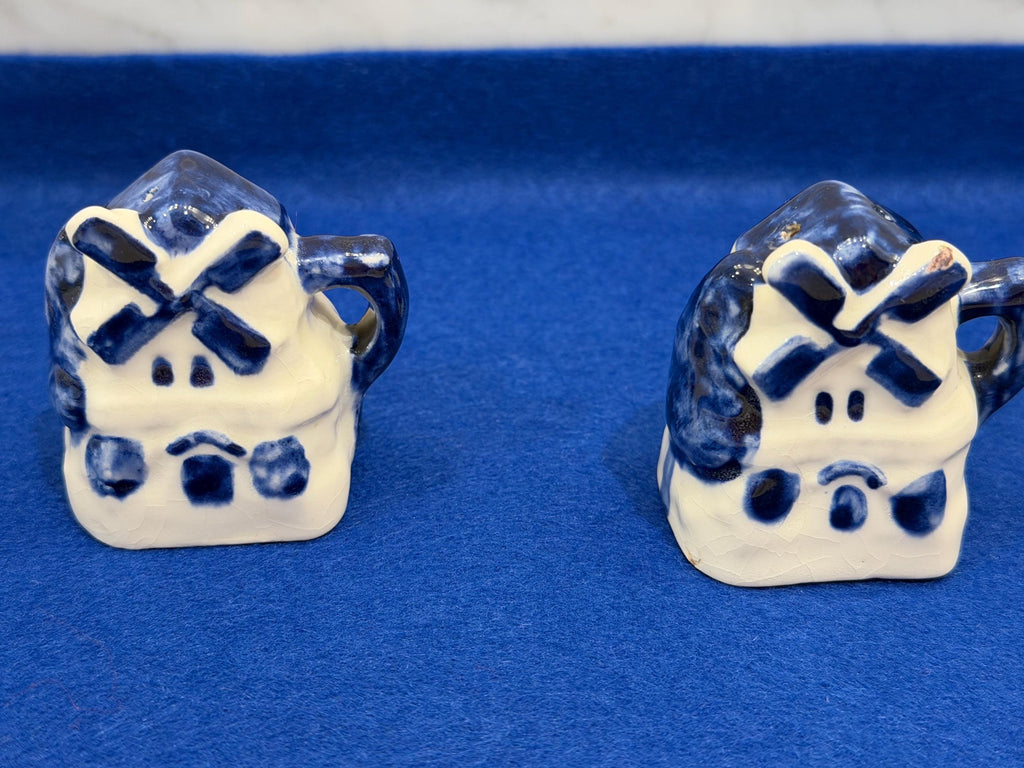 Blue & White windmill Cottage Salt and Pepper Shakers