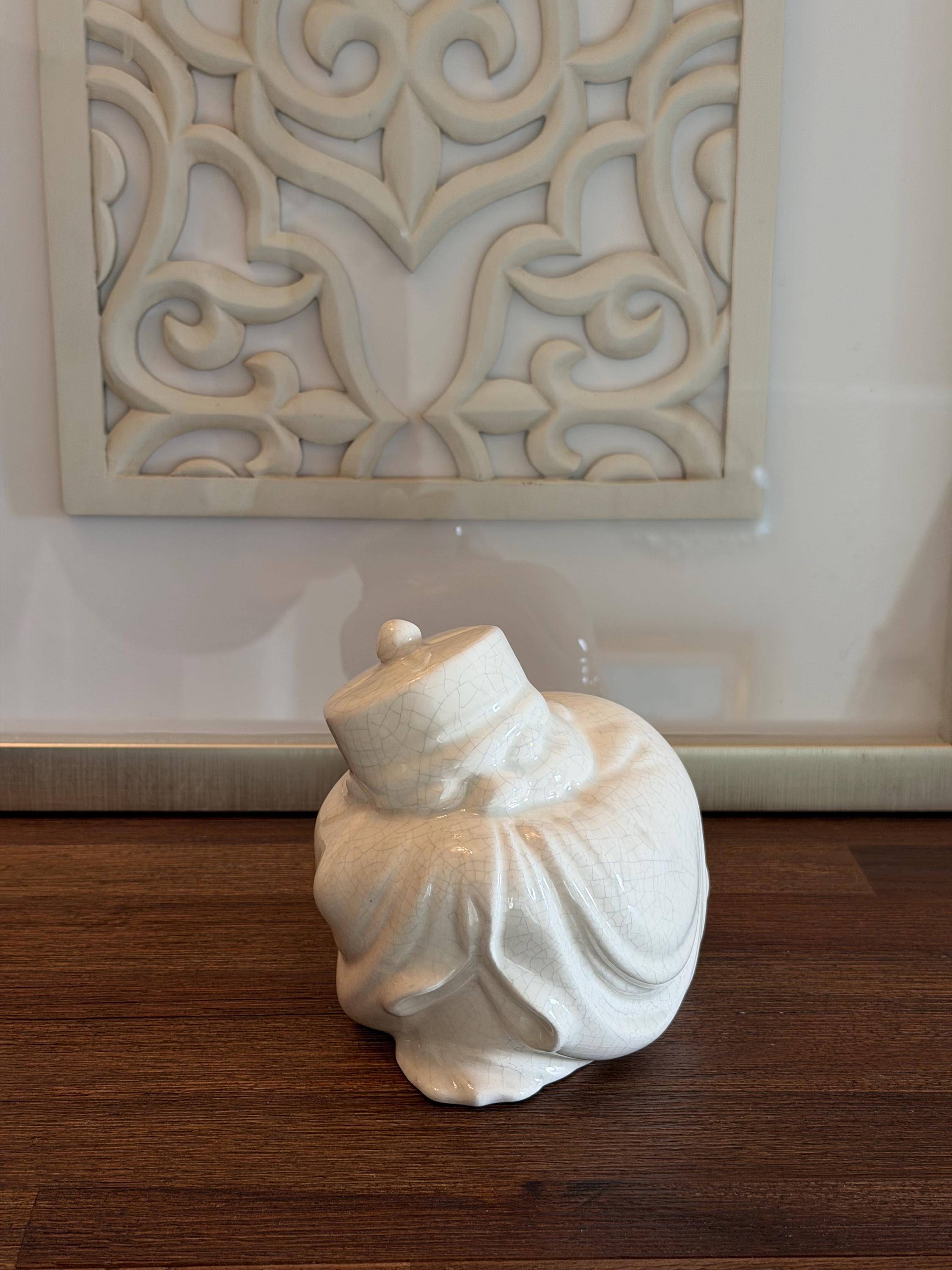 Otagiri of California Money Bag Coin Bank | Ivory Crackle Glaze Ceramic | Collectible Decor