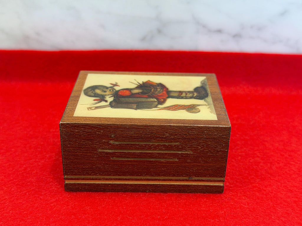 Vintage Italian Wooden Music Box – Child Illustration, “Raindrops” Tune