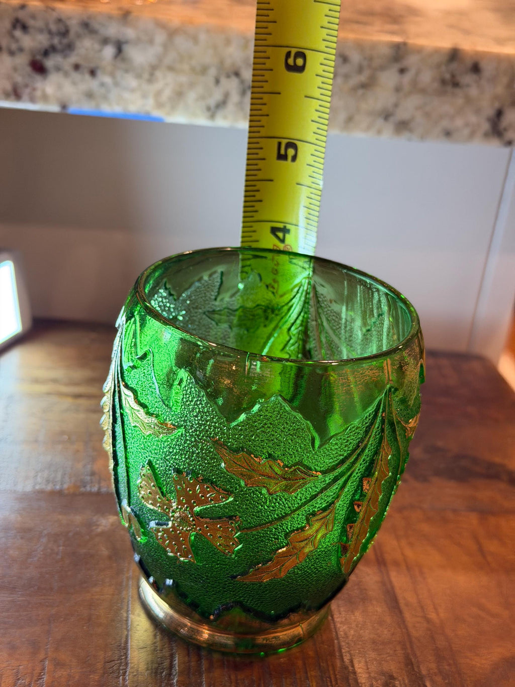 Emerald Green Glass Pitcher | Gilt Ivy & Floral Stopper