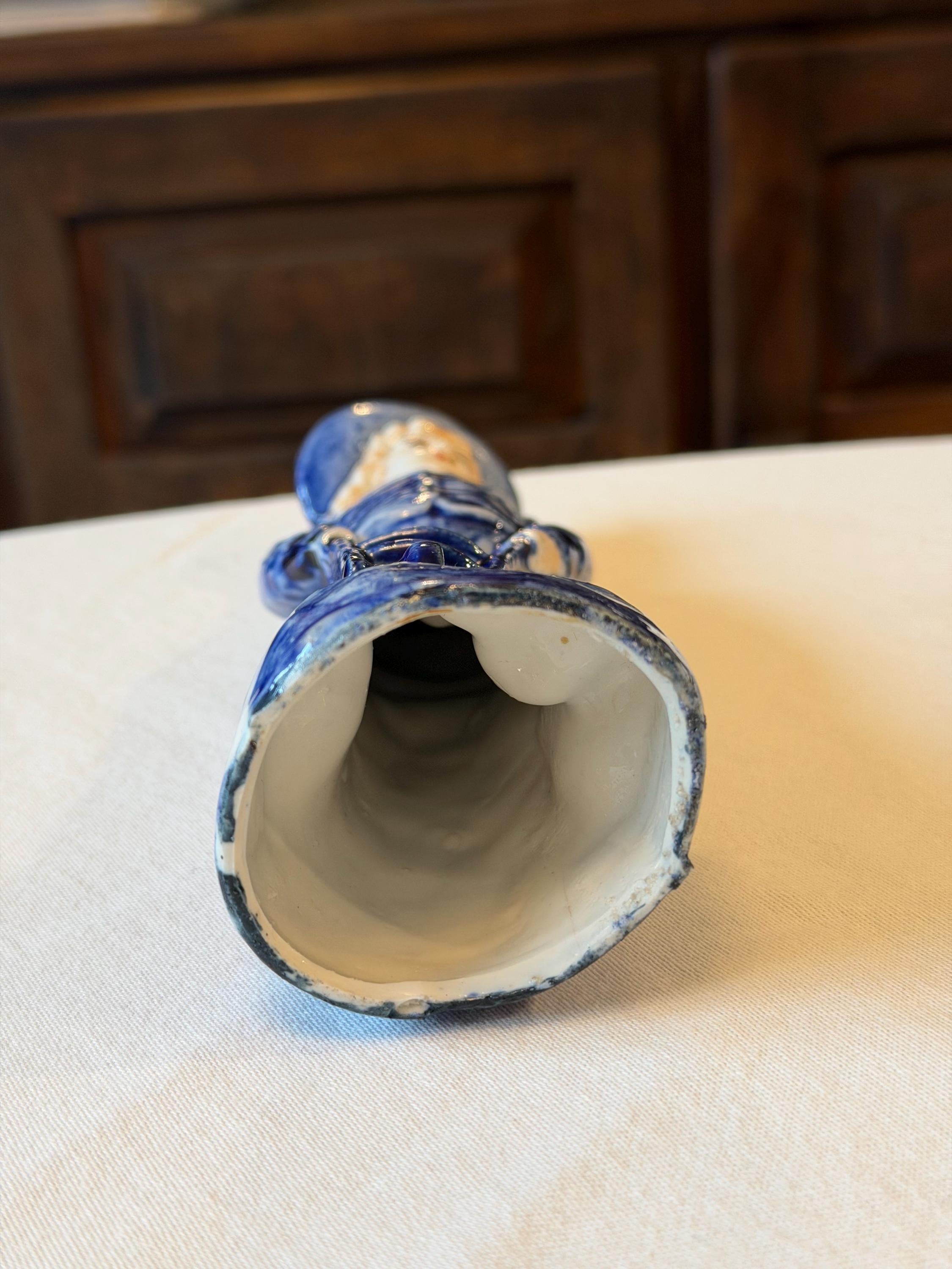 Blue & White Ceramic Figurine with Wheelbarrow – Victorian Style Decorative Statue