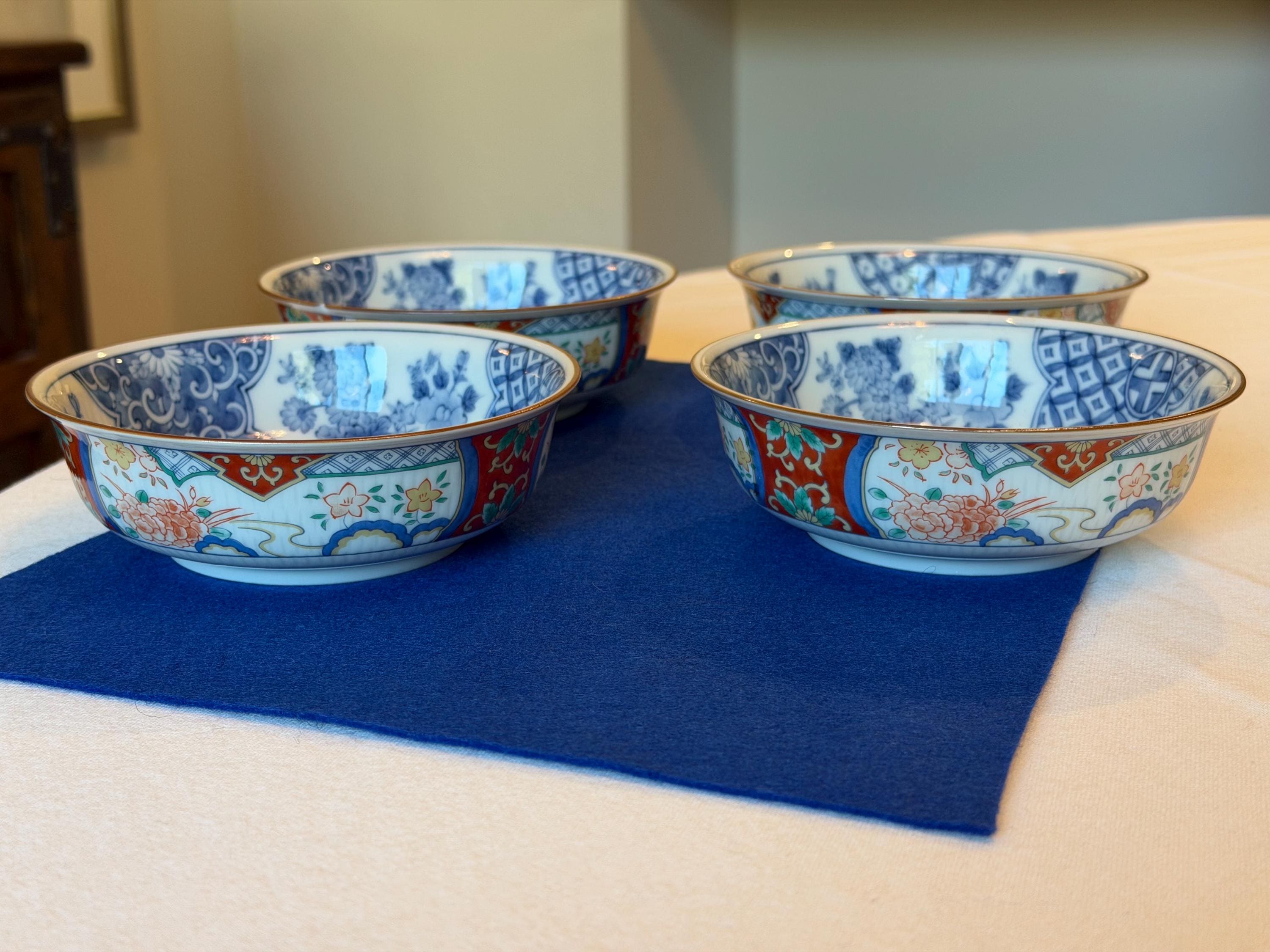 Porcelain Bowls - Blue Floral Set of 4, Made in Japan