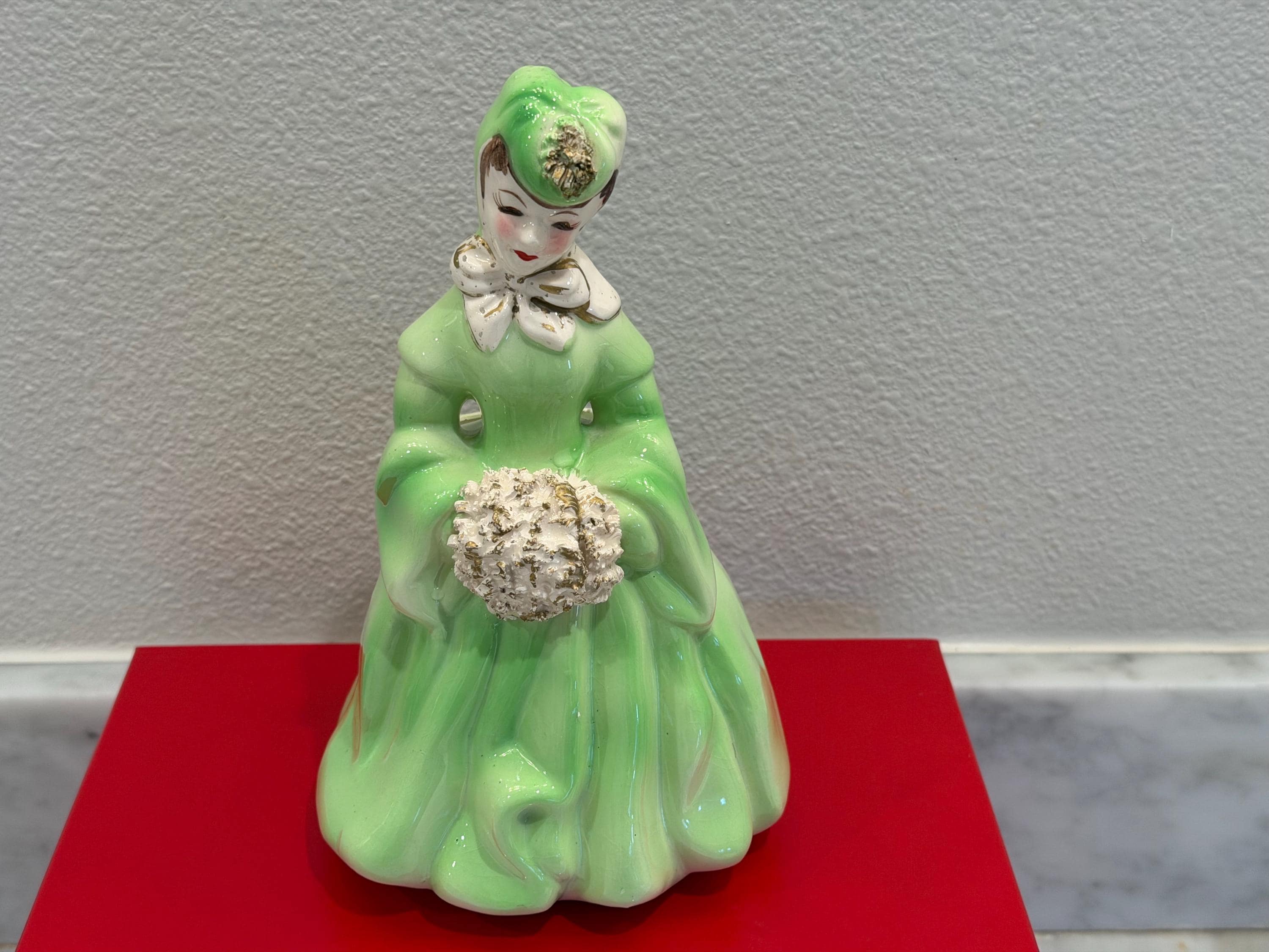 Lady Head Vase | 1950s Green Dress Ceramic Planter Vintage