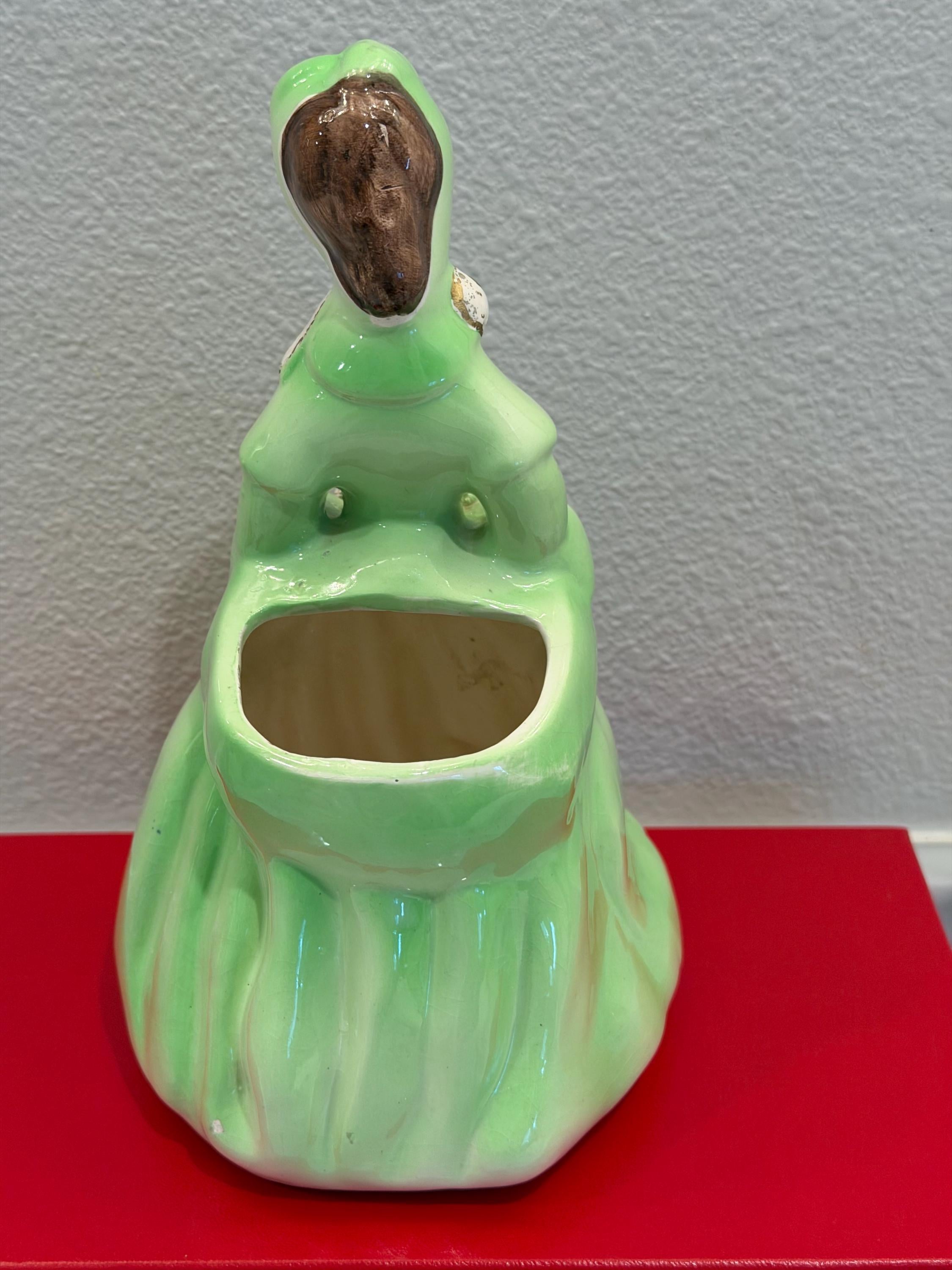 Lady Head Vase | 1950s Green Dress Ceramic Planter Vintage