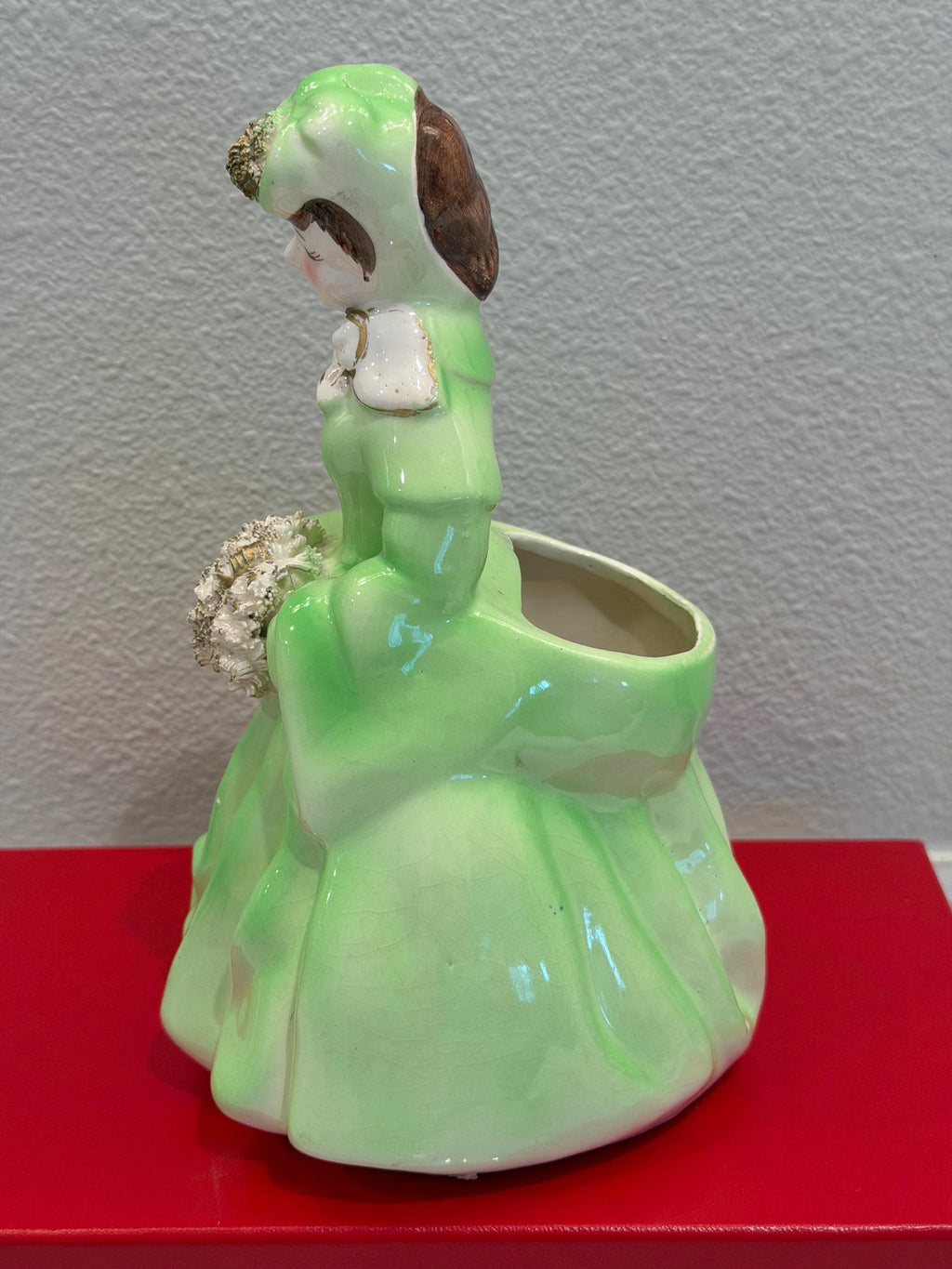 Lady Head Vase | 1950s Green Dress Ceramic Planter Vintage