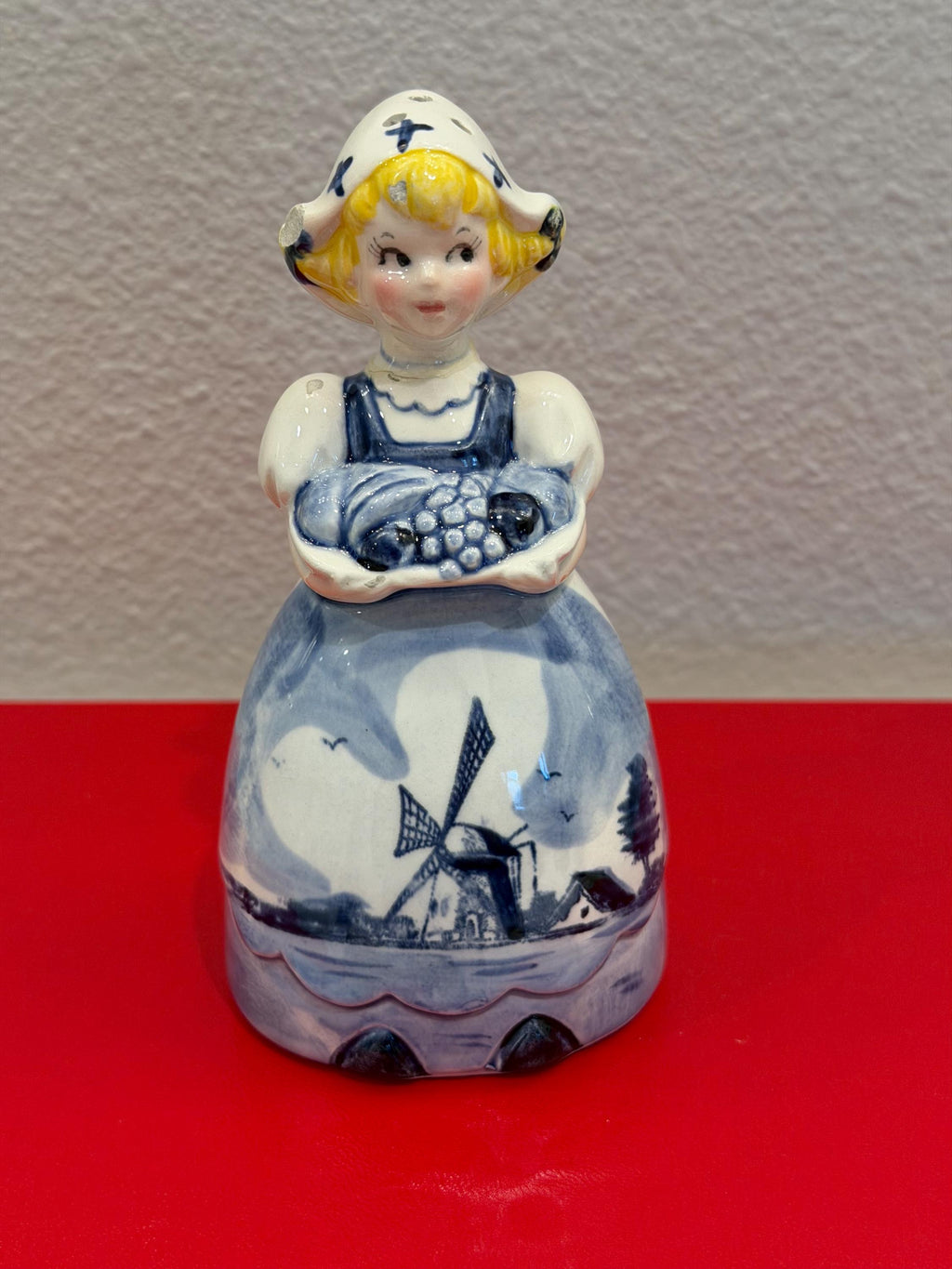 Delft Girl Figurines Holland Windmill, Blue & White Ceramic Set