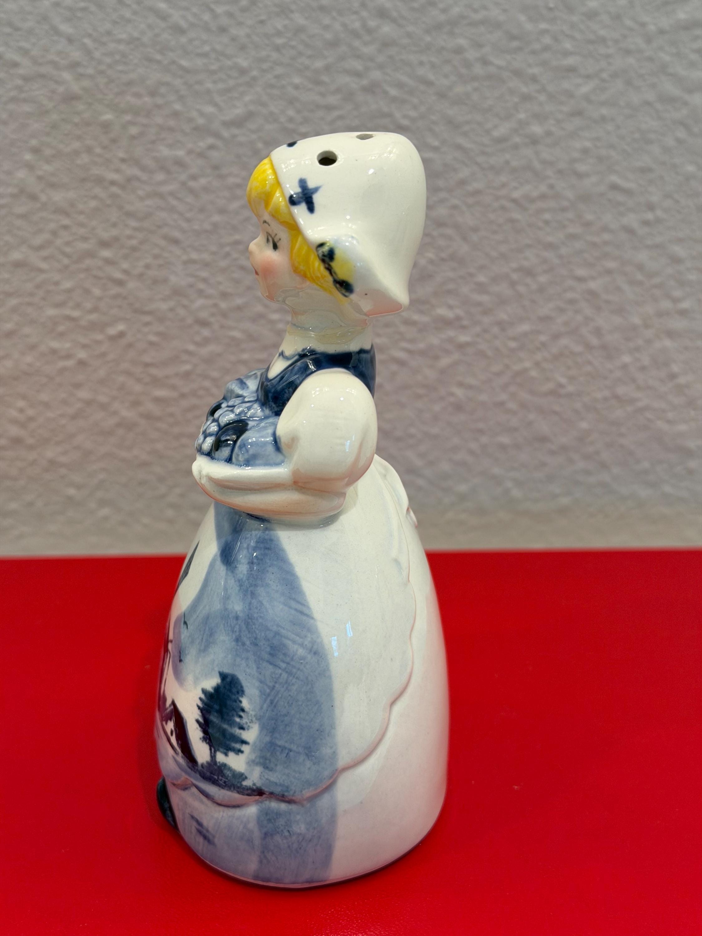 Delft Girl Figurines Holland Windmill, Blue & White Ceramic Set