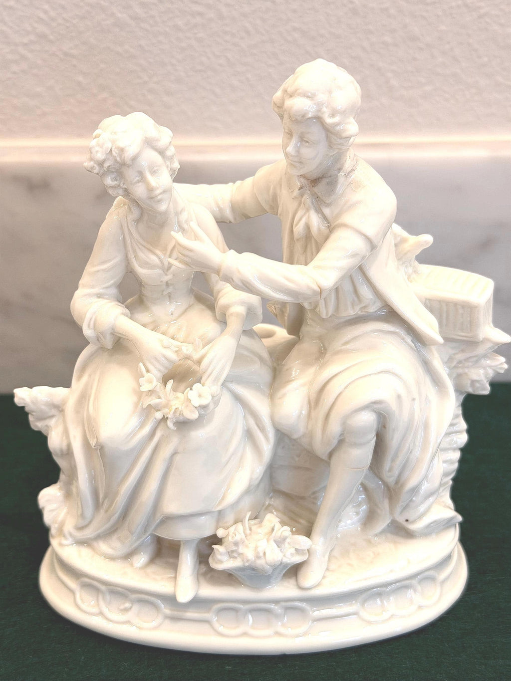 Nymphenburg Porcelain Lamp Base – German Figural Couple, Blanc de Chine (c.1890–1920)
