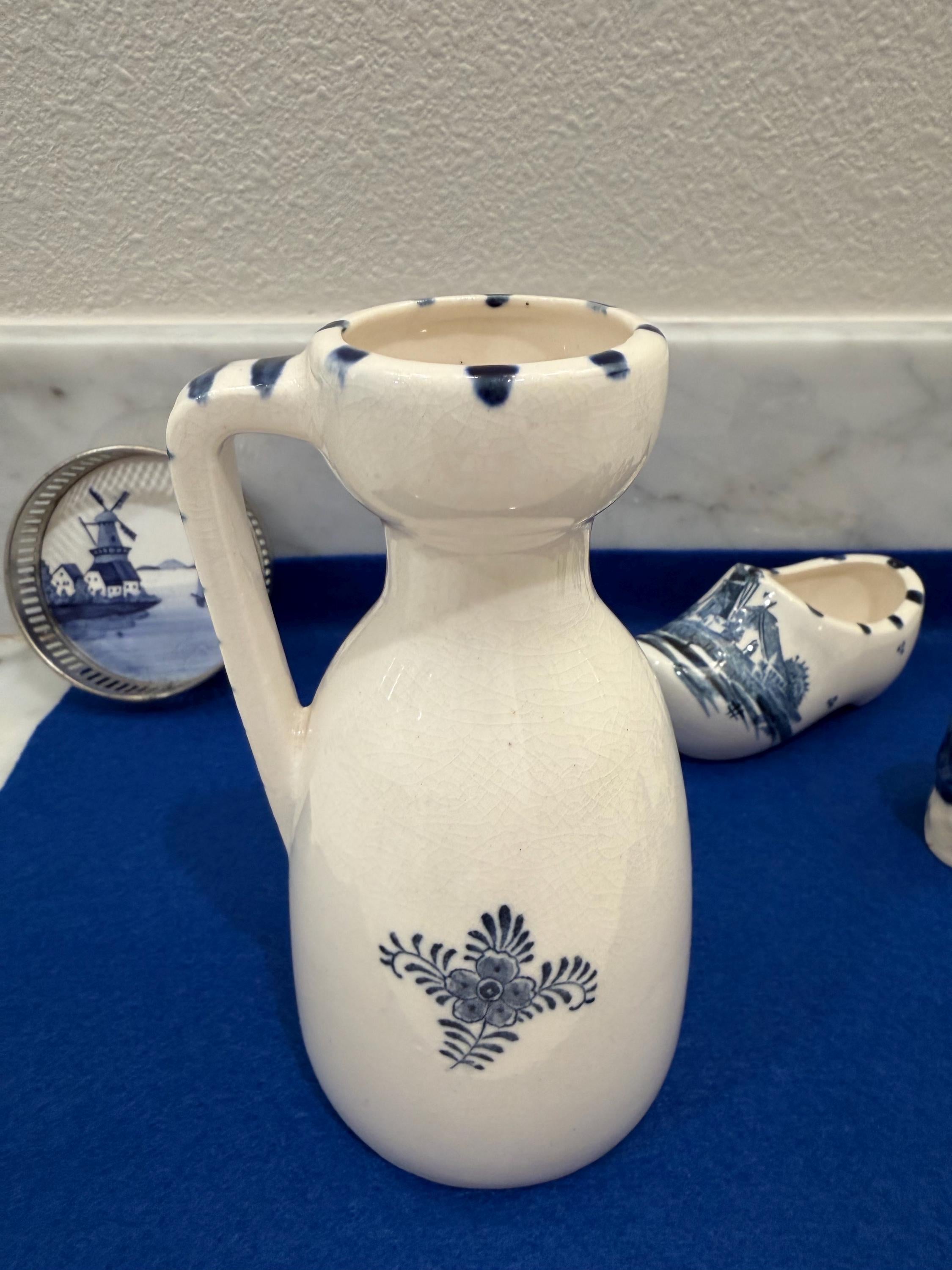 Delft Windmill Pitcher, Blue and White Ceramic Vase Vintage Japanese