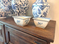 Pair of Blue & White Porcelain Square Dishes | Asian Style Floral Motif | Signed Bases