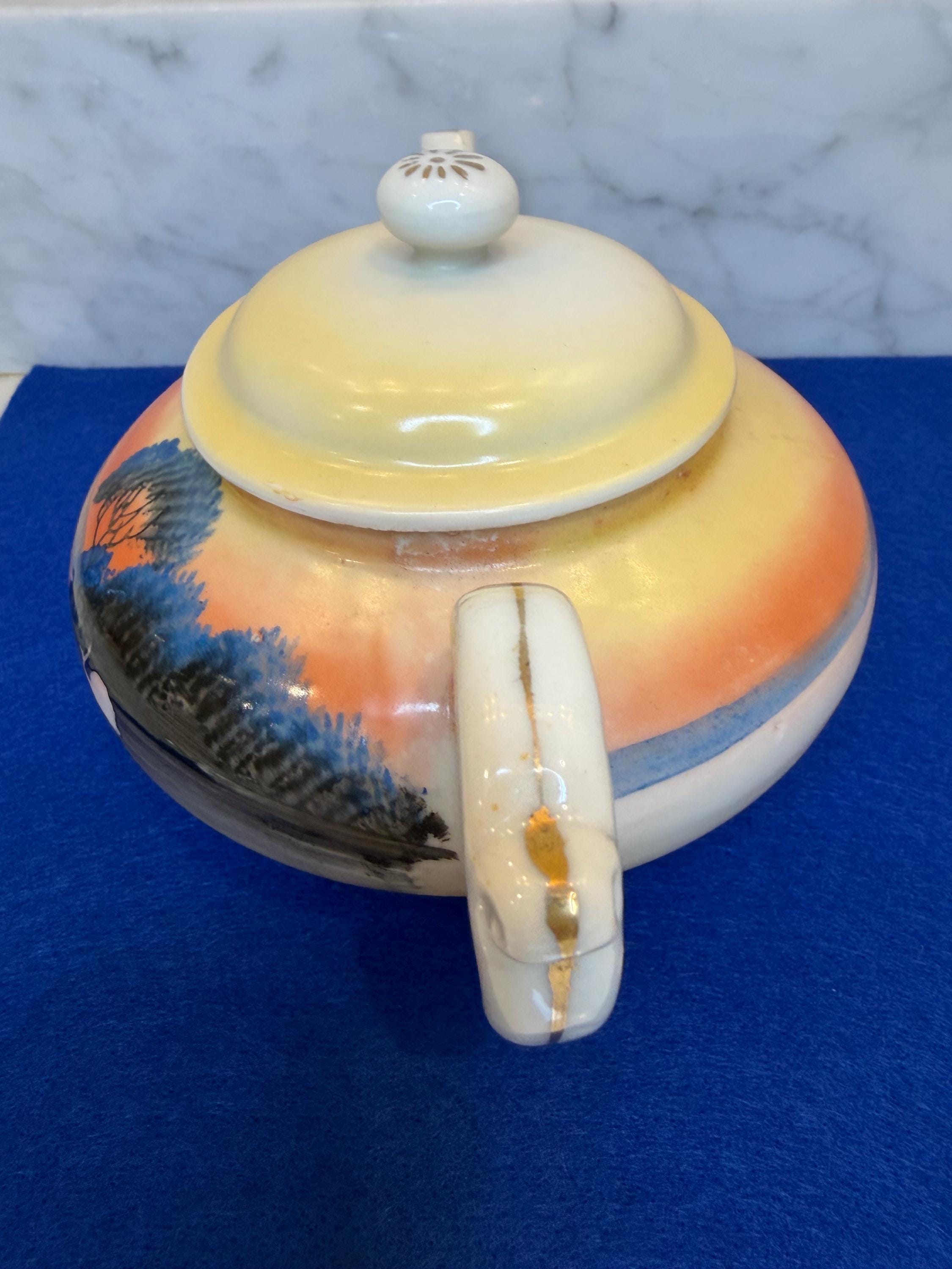 Sunset Landscape Decor Hand-Painted Japanese Teapot |