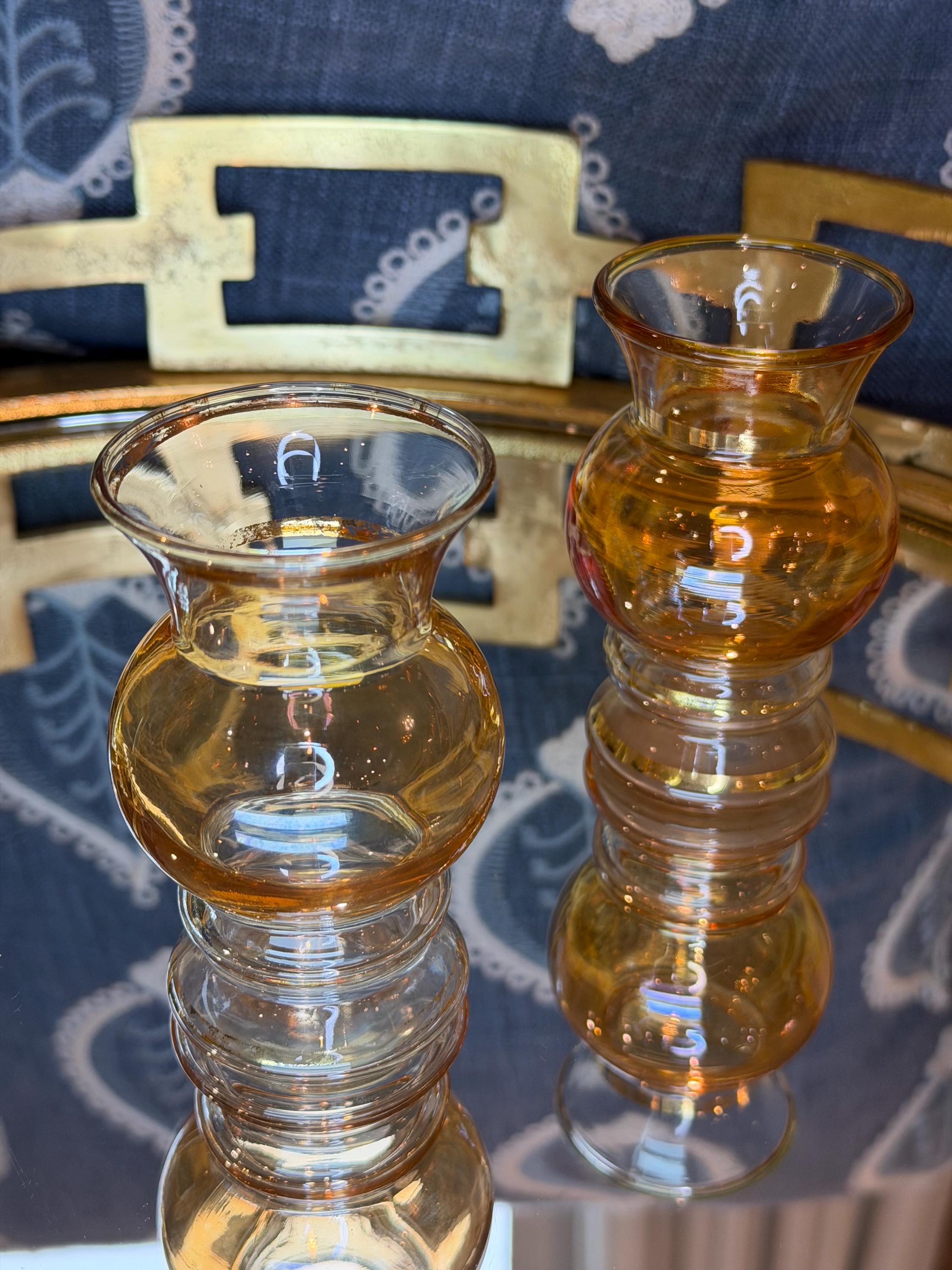 Amber Glass Votive Holders: Caramel Bubble Glass, Mid-Century Decor