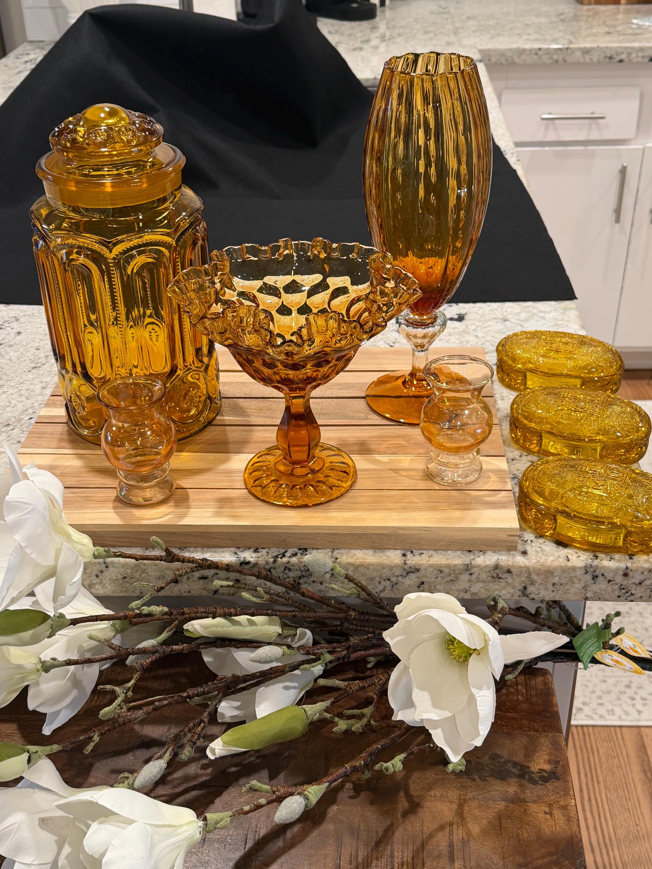 Amber Glass Votive Holders: Caramel Bubble Glass, Mid-Century Decor