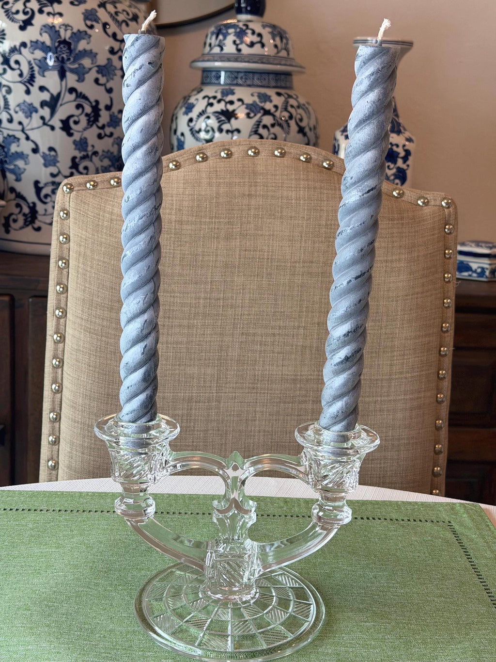Double Candlestick | Vintage Pressed Glass Candelabra Art Deco