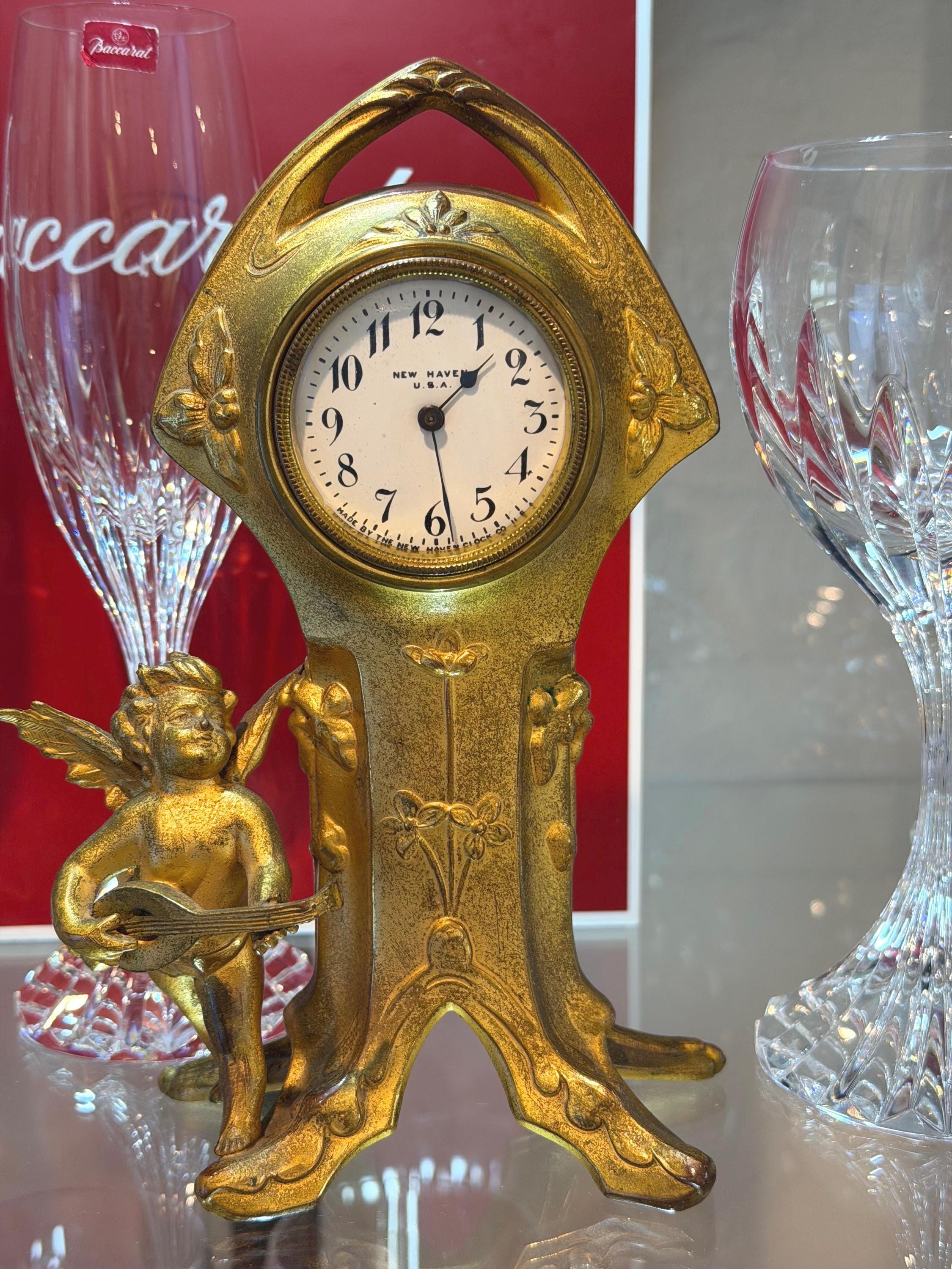 New Haven Art Nouveau Cherub Clock – Gilt Finish – Rare Decorative Model