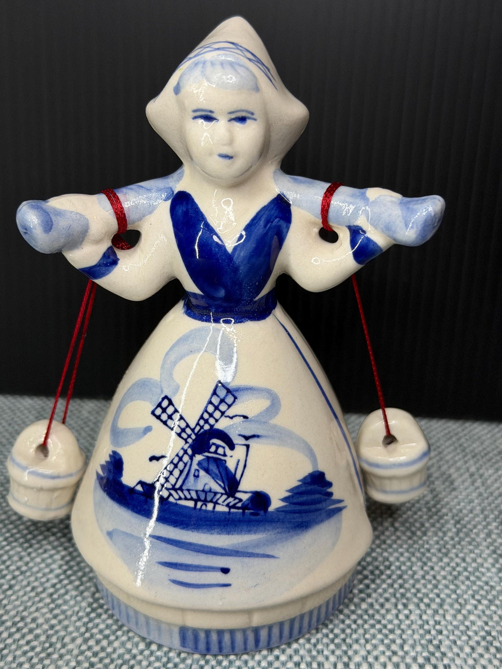 Delft Girl Figurines Holland Windmill, Blue & White Ceramic Set