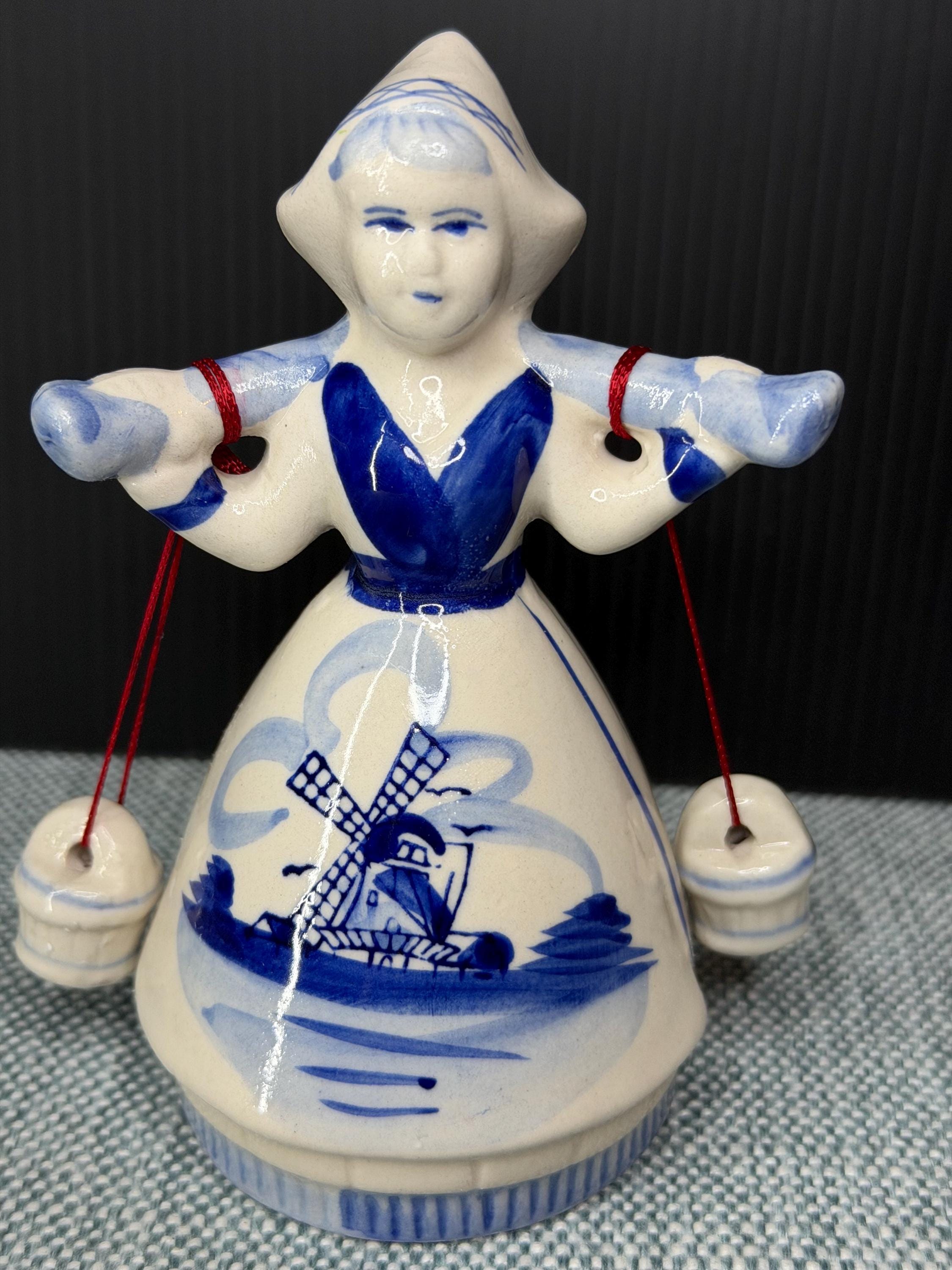 Delft Girl Figurines Holland Windmill, Blue & White Ceramic Set