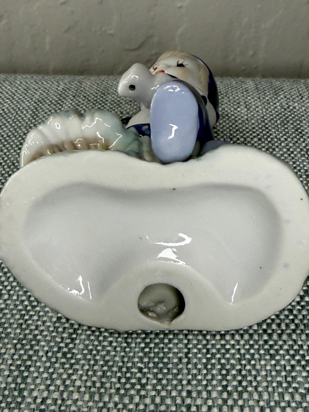 Japanese Porcelain Child Figurine, Blue Polka Dot Nursery Decor