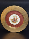 Limoges France Cabinet Plates Set of Three Red and Gold Gilt Encrusted Romantic