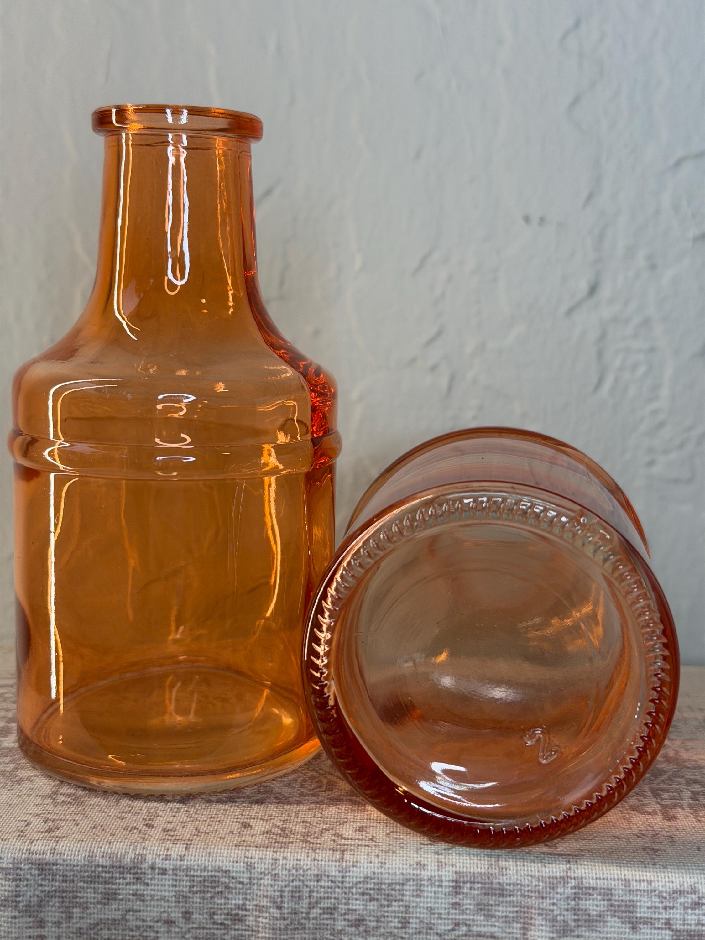 Amber Glass Bottle Set, 6 Piece Boho Decor Vintage
