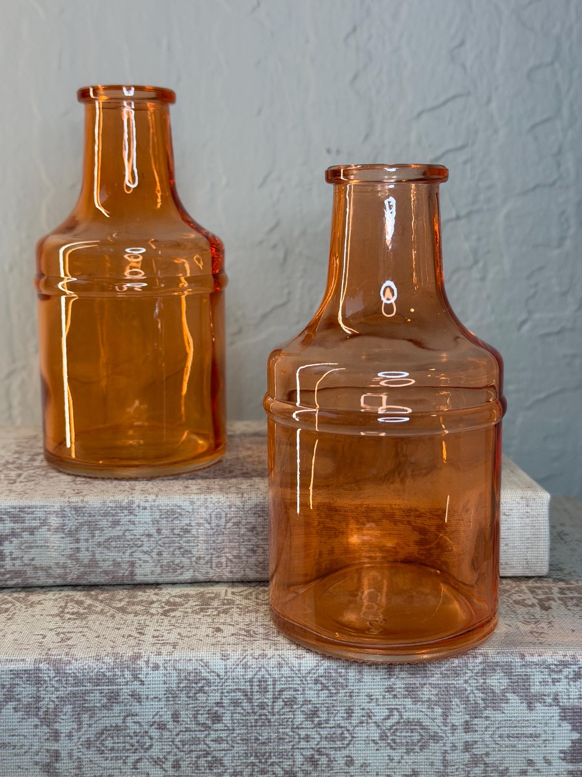 Amber Glass Bottle Set, 6 Piece Boho Decor Vintage