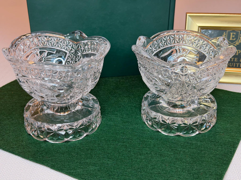 Swan Pressed Glass Pedestal Bowls – Mid Century Candy Dishes