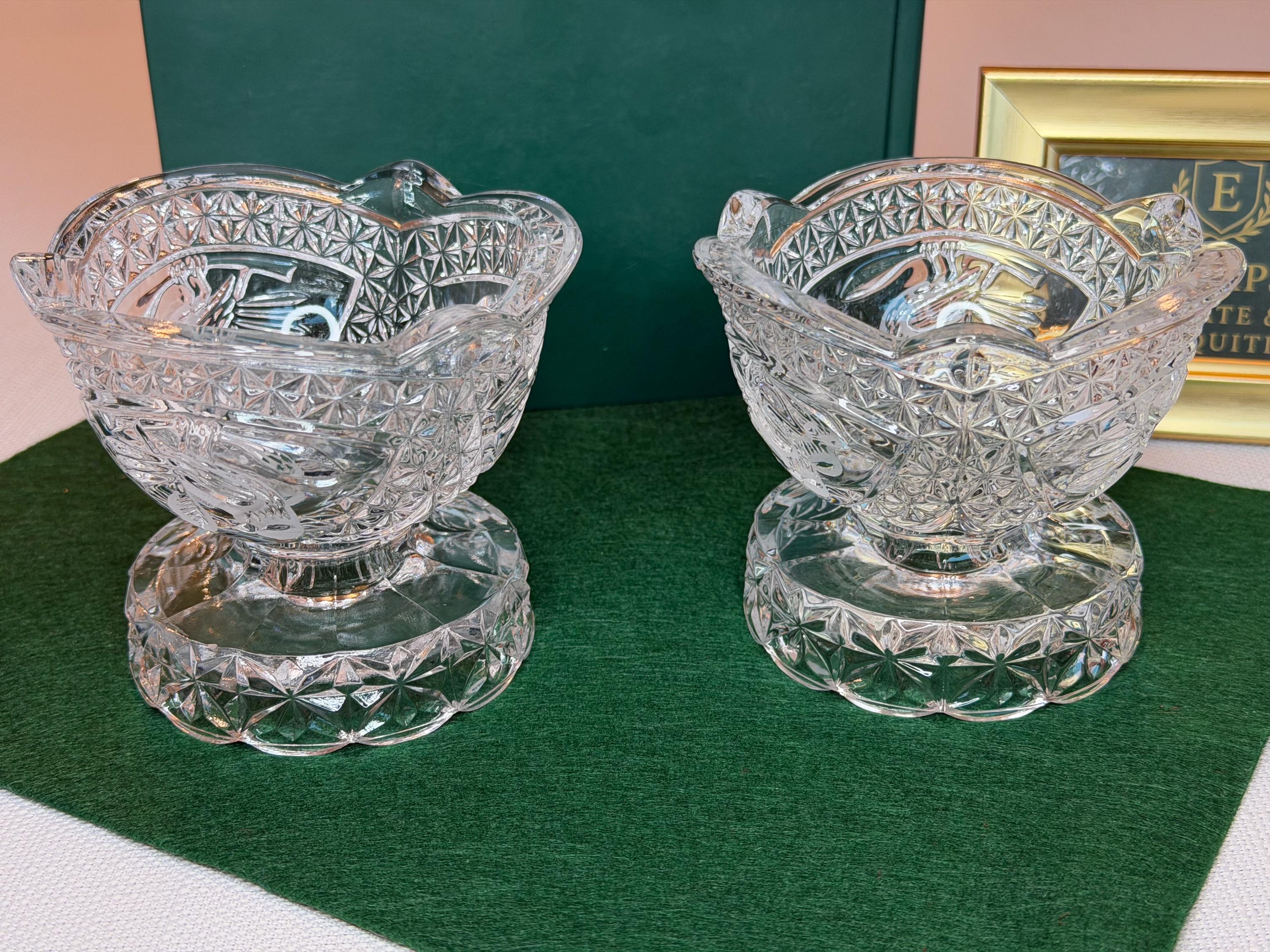 Swan Pressed Glass Pedestal Bowls – Mid Century Candy Dishes