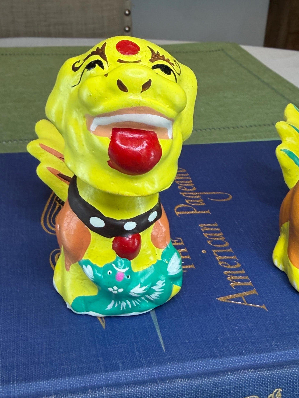 Foo Dogs Set: Hand-Painted Guardian Lions, Mid-Century Nodders (1950s) Chinese