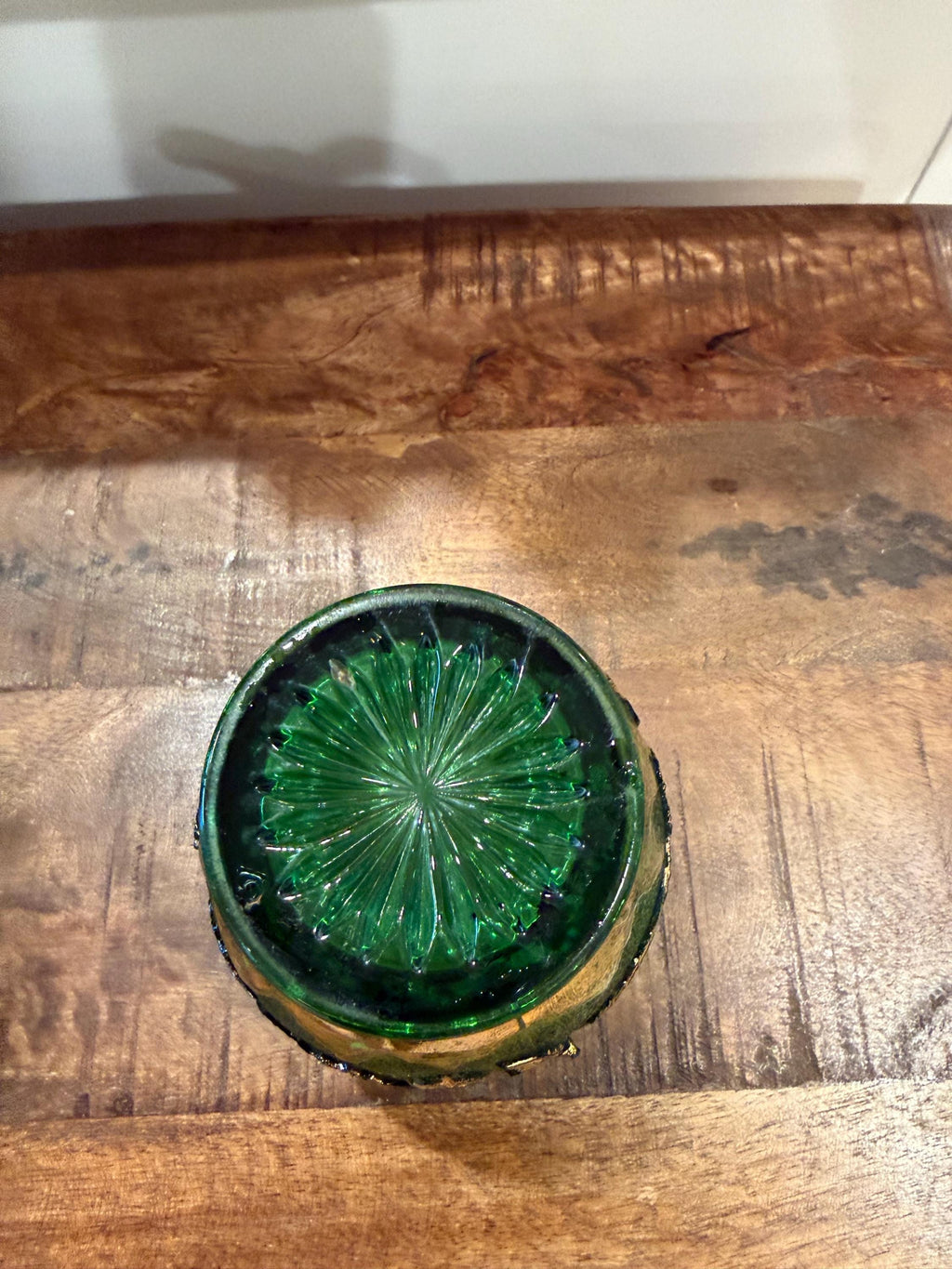 Emerald Green Glass Pitcher | Gilt Ivy & Floral Stopper