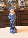 Blue & White Ceramic Figurine with Wheelbarrow – Victorian Style Decorative Statue