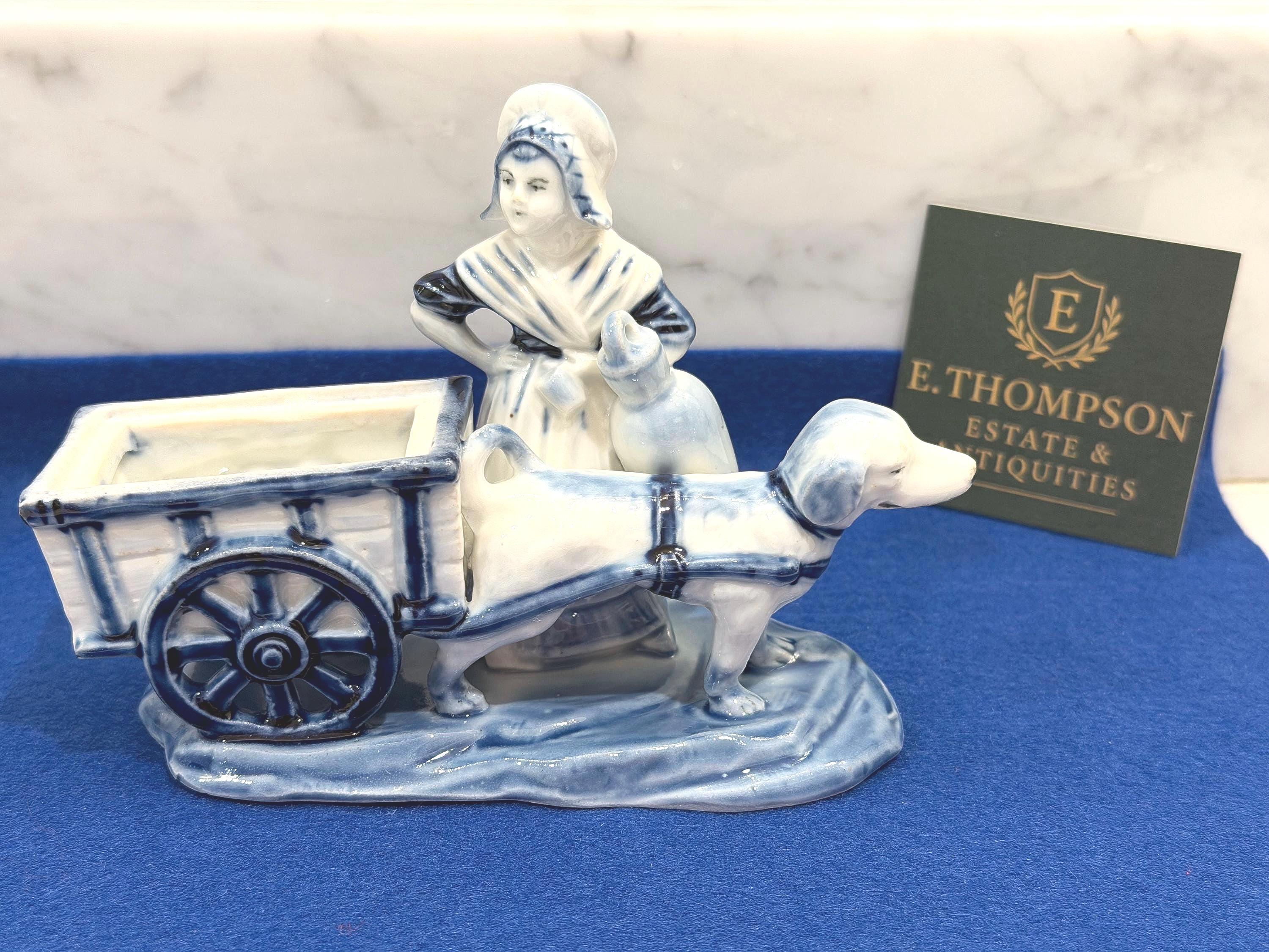Delft Ceramic Planter | Dutch Girl & Donkey Cart, Chinoiserie Decor
