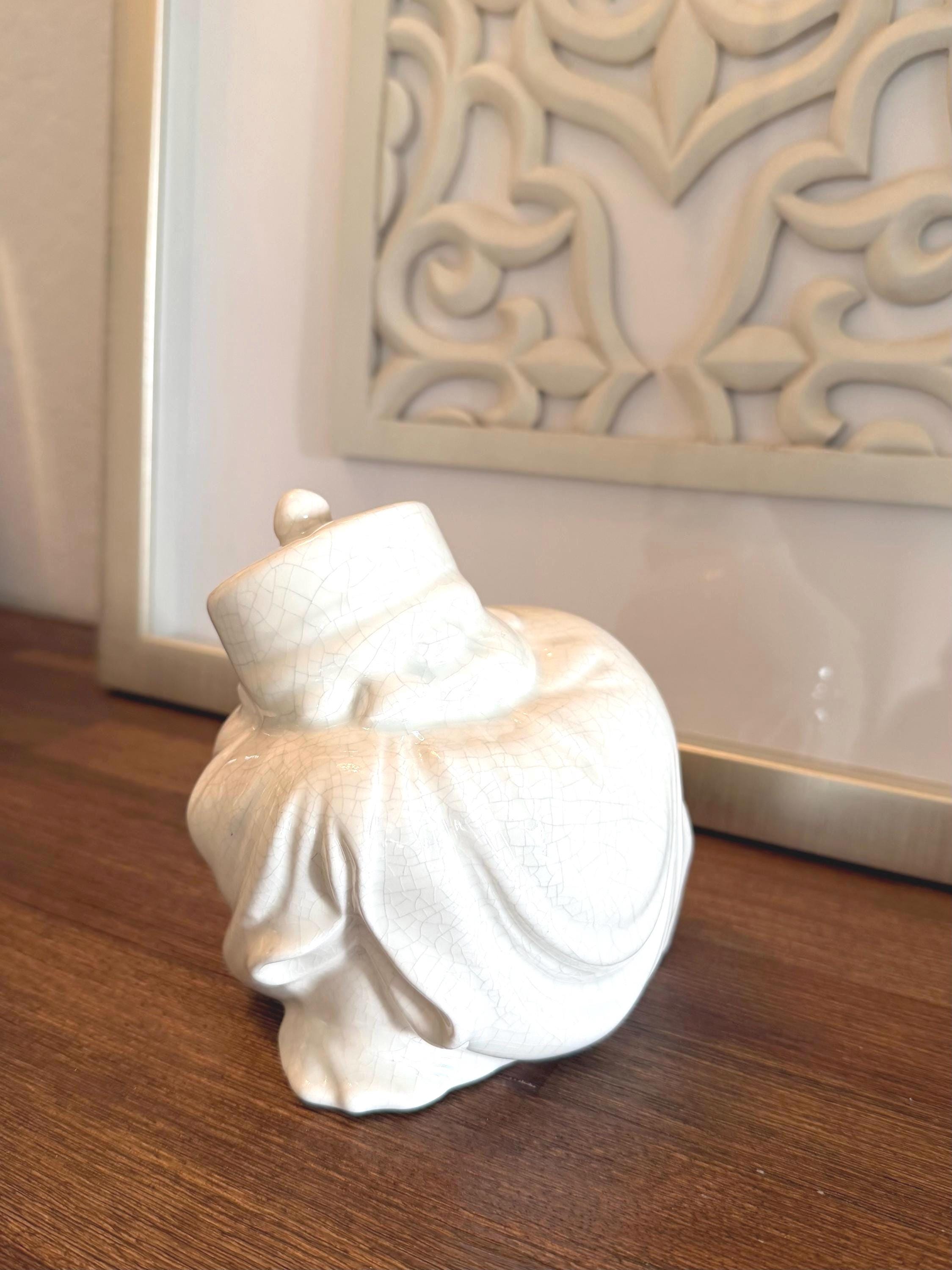 Otagiri of California Money Bag Coin Bank | Ivory Crackle Glaze Ceramic | Collectible Decor