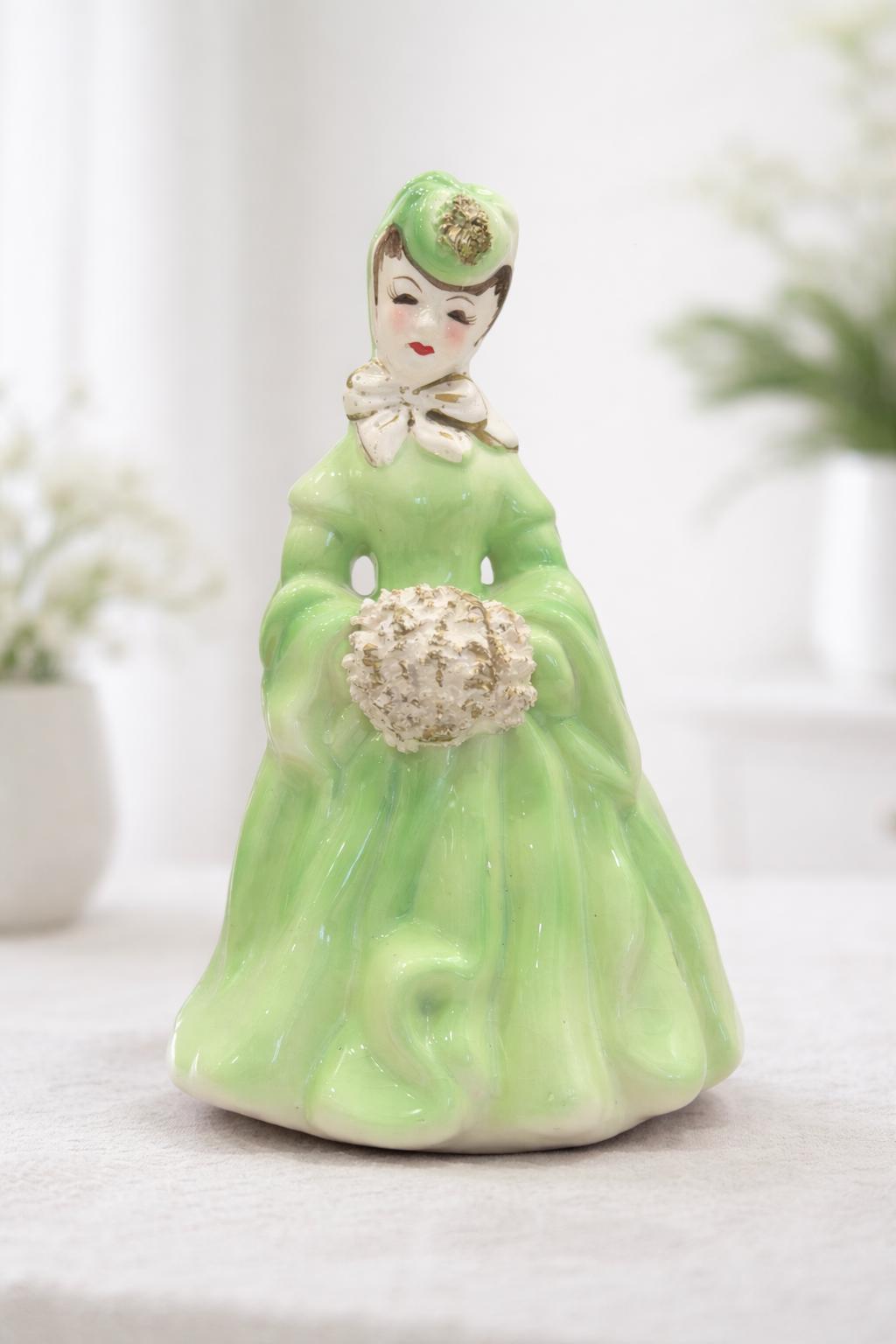 Lady Head Vase | 1950s Green Dress Ceramic Planter Vintage