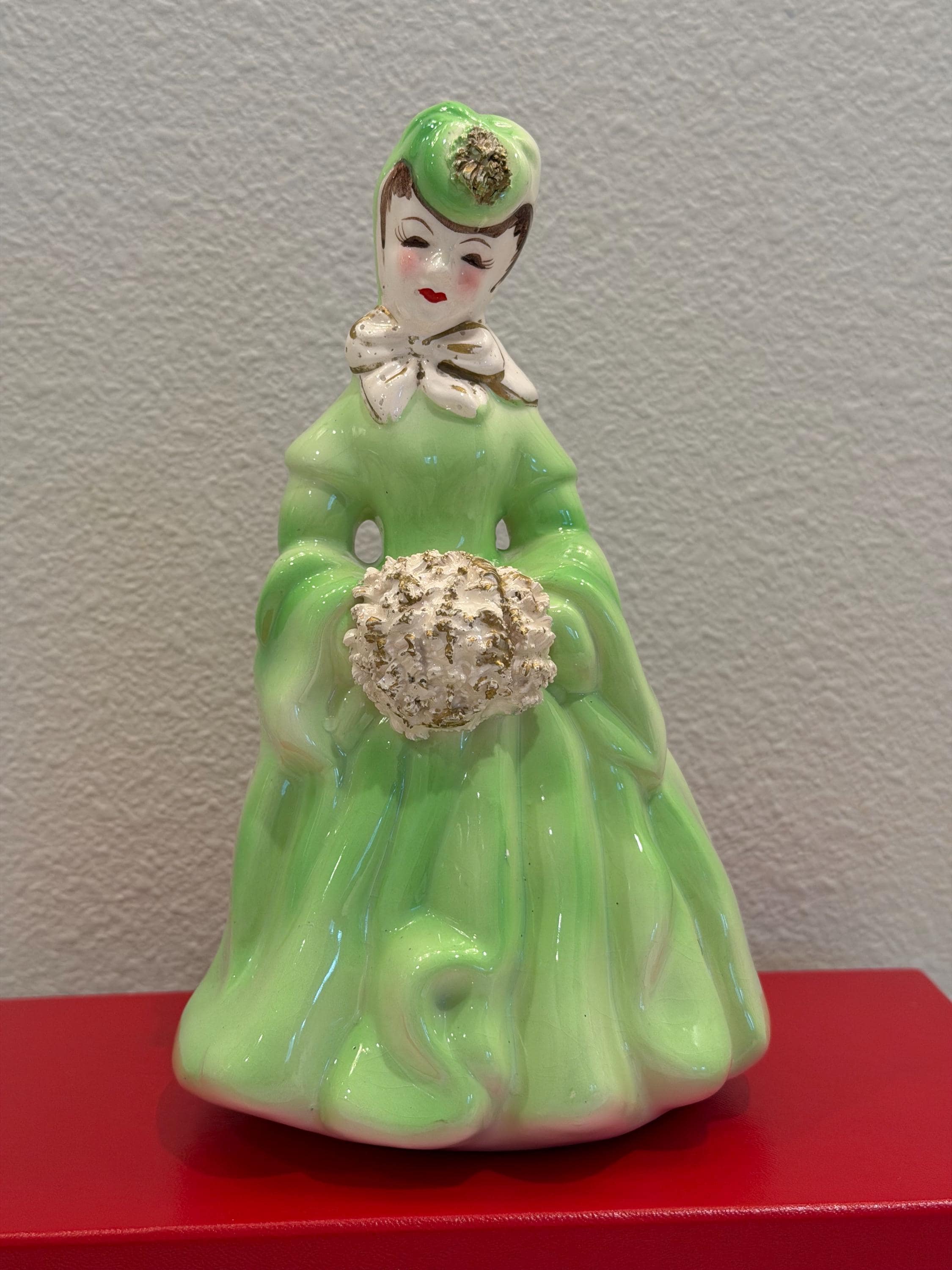 Lady Head Vase | 1950s Green Dress Ceramic Planter Vintage