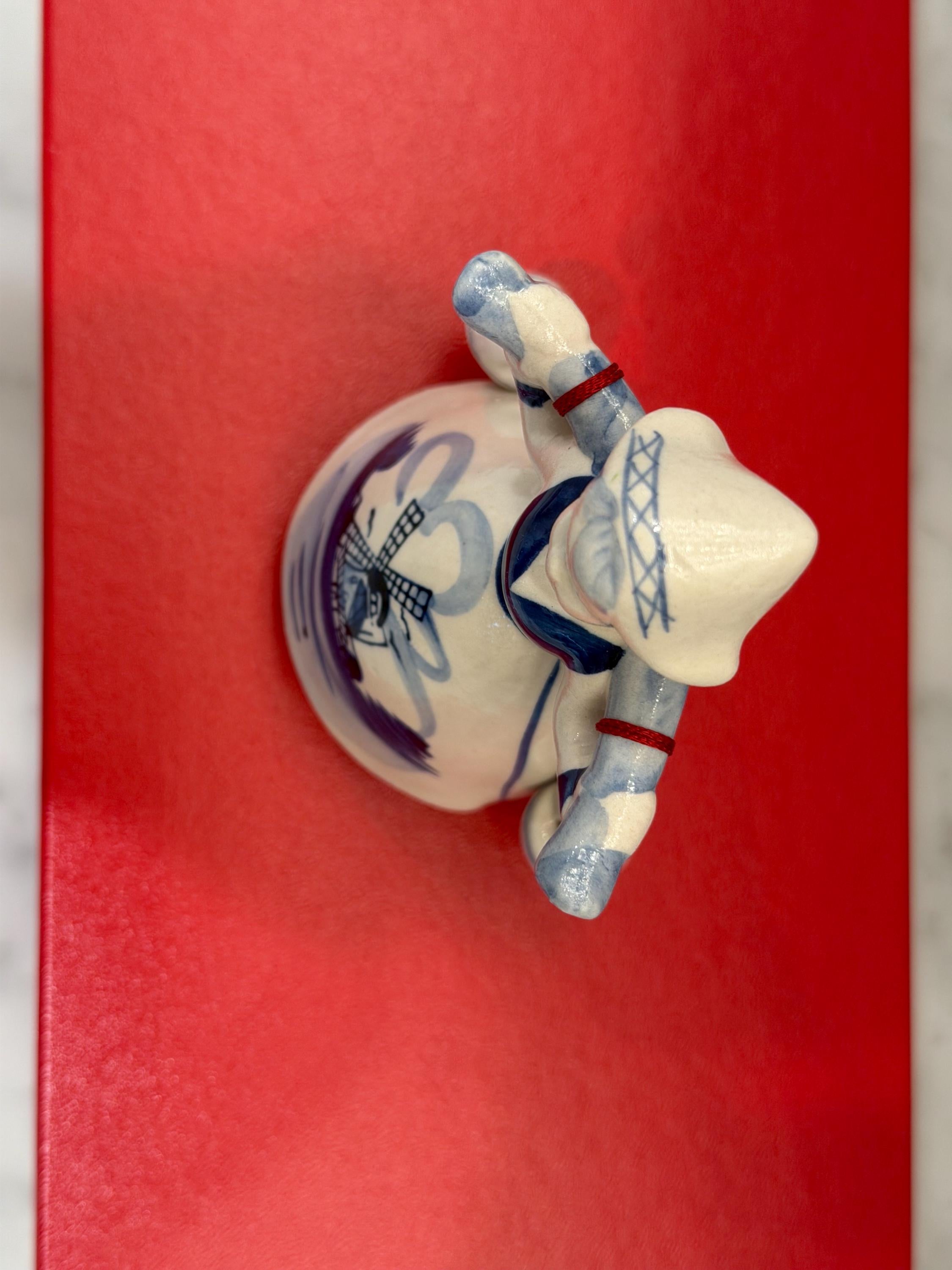 Delft Girl Figurines Holland Windmill, Blue & White Ceramic Set
