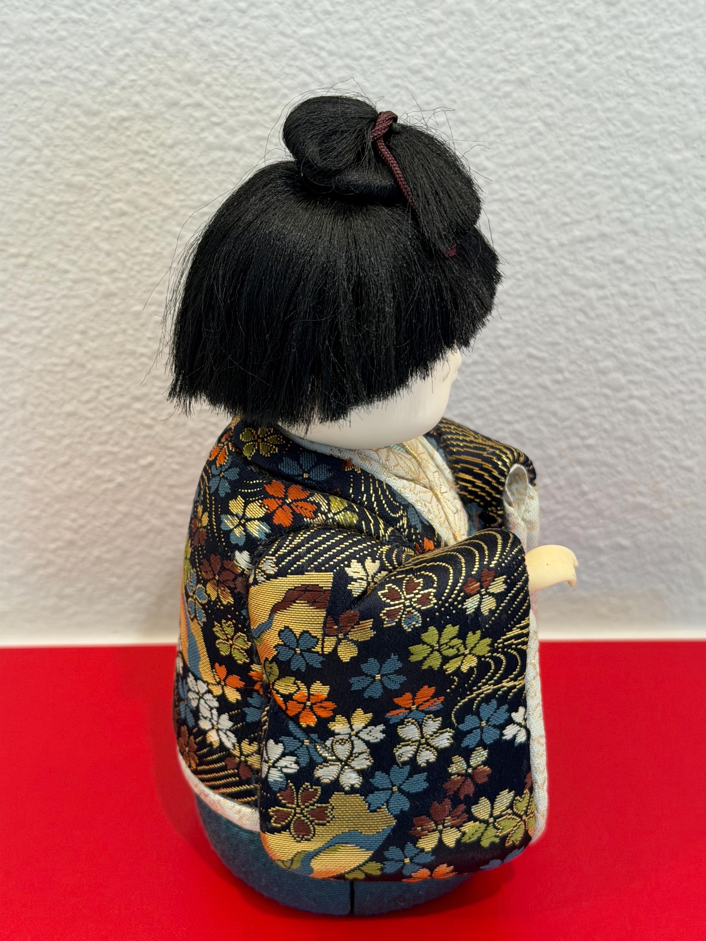 Ichimatsu Doll, Silk Brocade Kimono, Mid-Century Traditional Toy Japanese