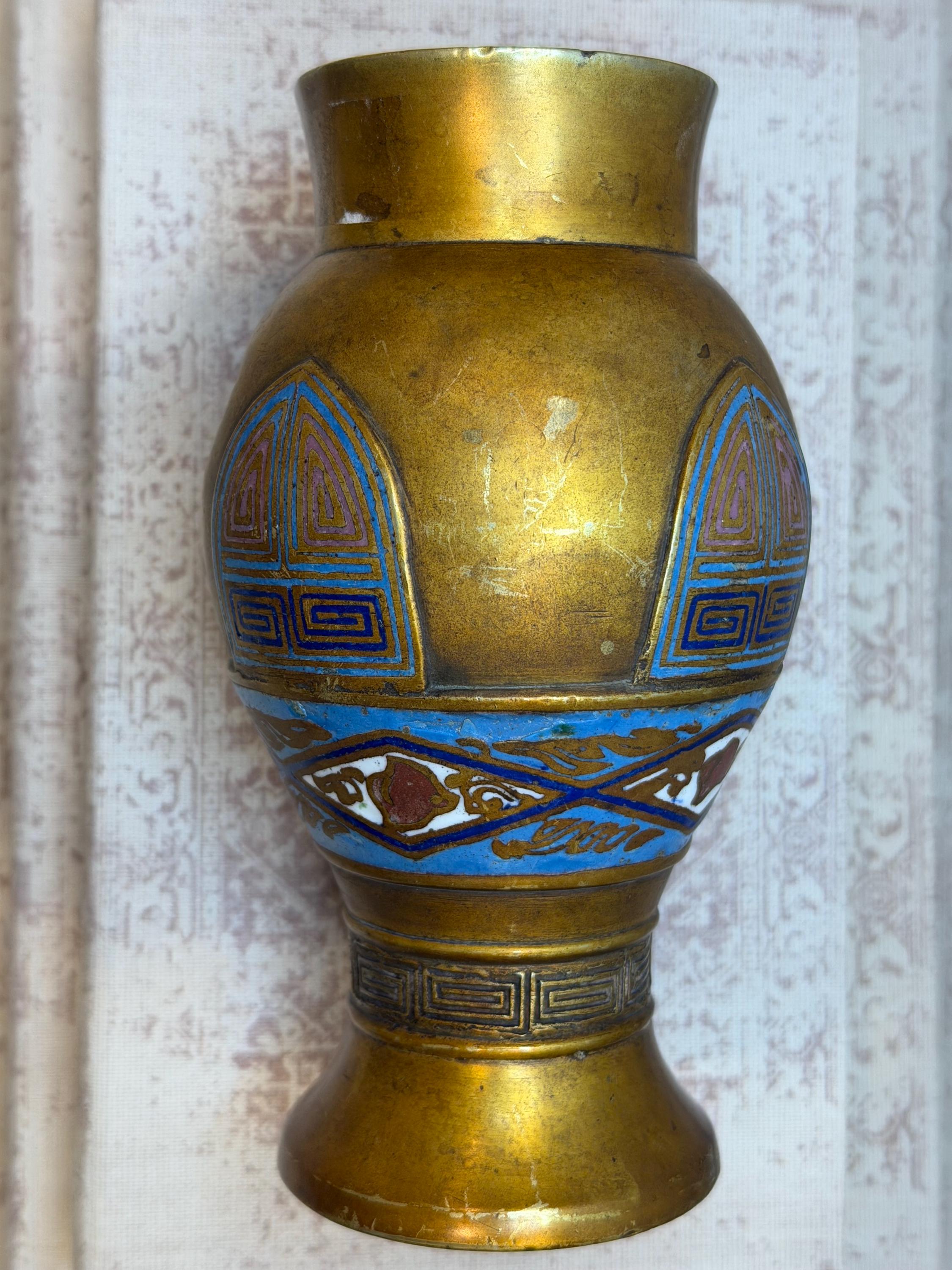 Cloisonné Vase Antique | Gilt Bronze, Scholar Form (6" Tall) | Early 20th Century