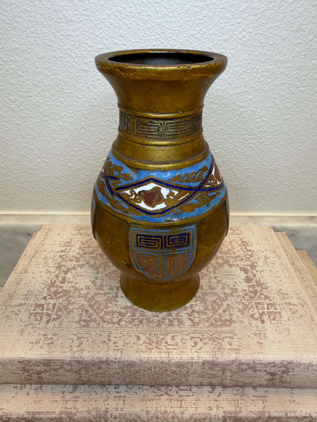 Cloisonné Vase Antique | Gilt Bronze, Scholar Form (6" Tall) | Early 20th Century