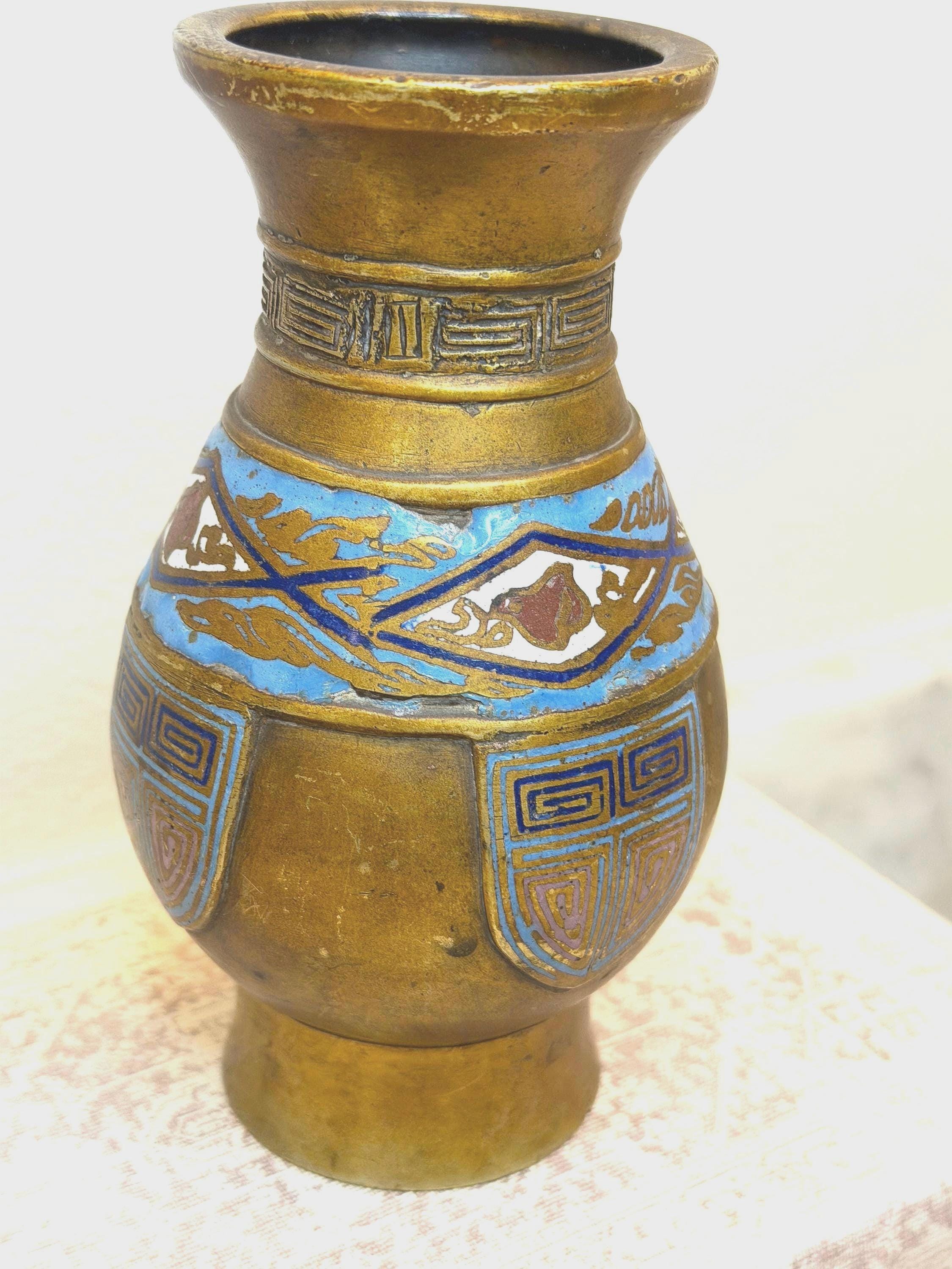 Cloisonné Vase Antique | Gilt Bronze, Scholar Form (6" Tall) | Early 20th Century