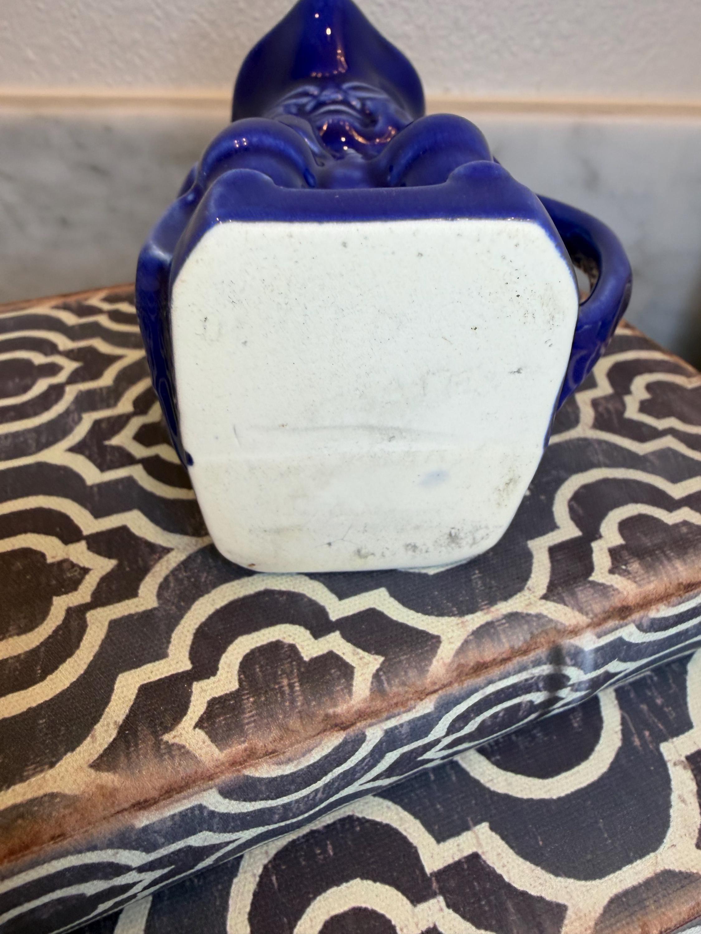 Cobalt Blue Toby Pitcher | Mid-Century Glazed Ceramic Character Jug