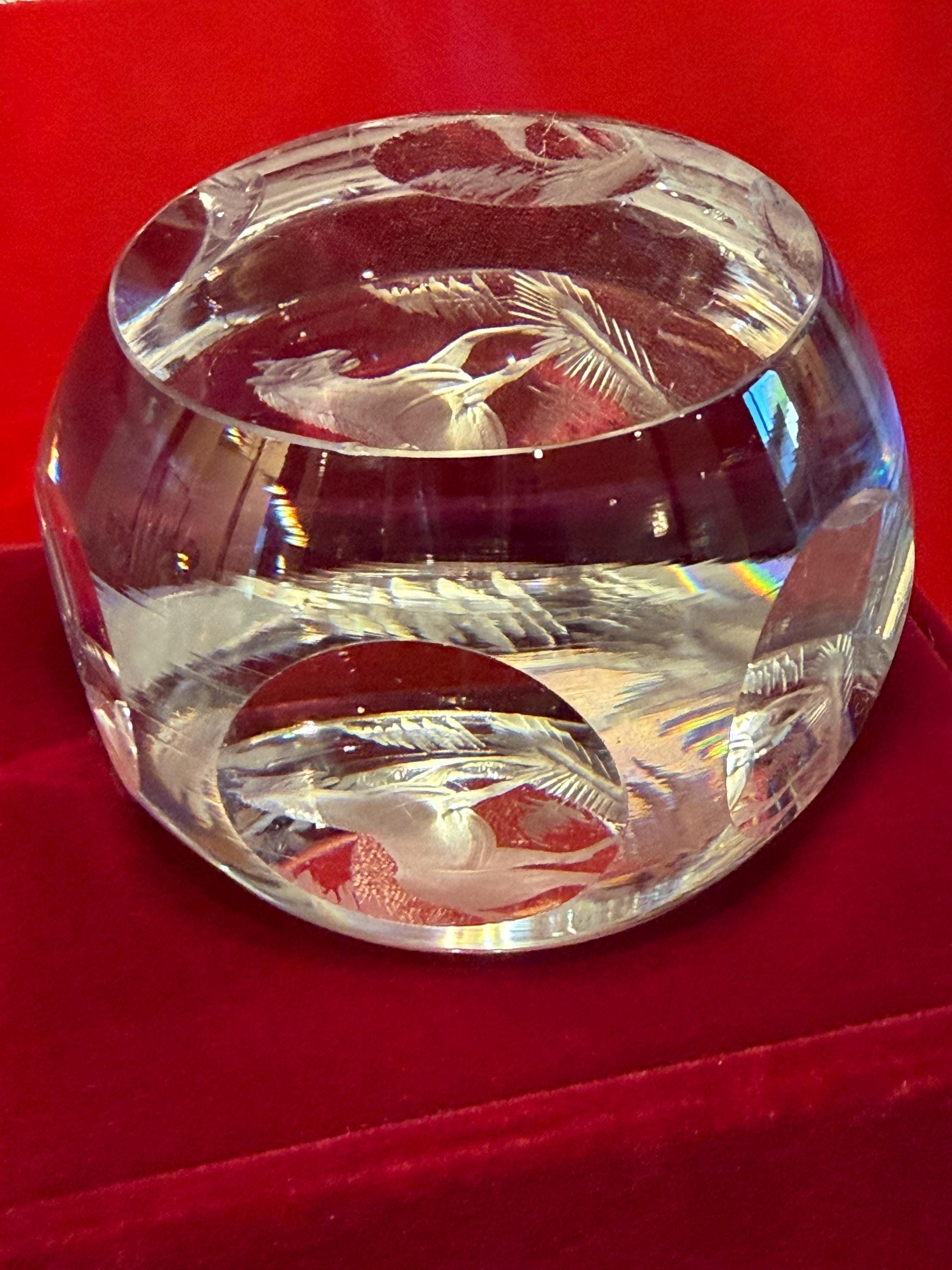Crystal Horse Paperweight – Equestrian Scene – Original Velvet Box Ne’Qwa Art Hand-engraved