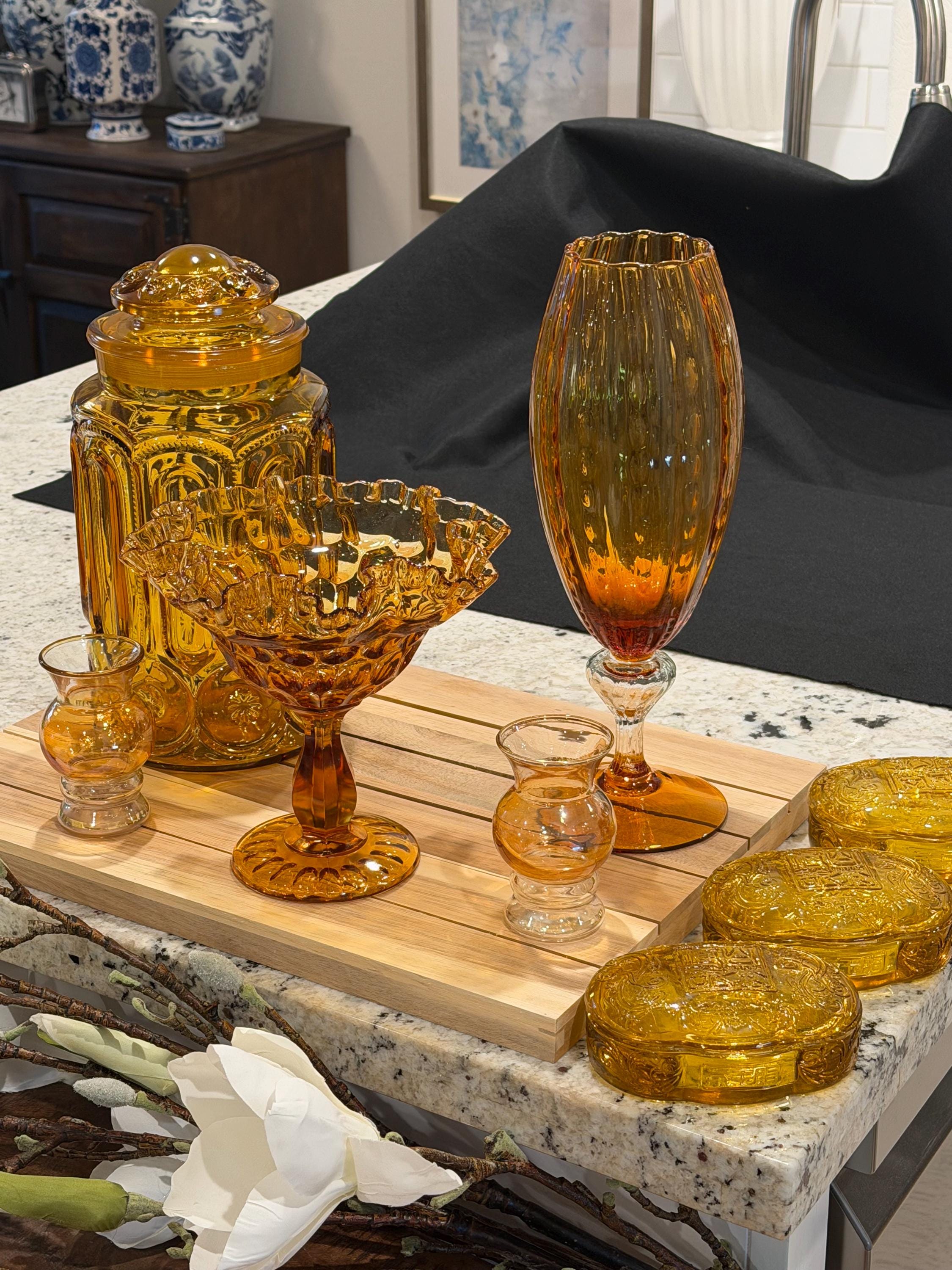 Amber Glass Votive Holders: Caramel Bubble Glass, Mid-Century Decor