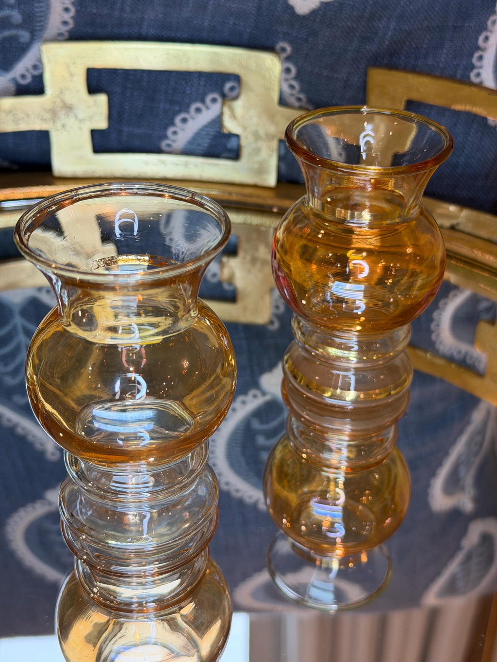 Amber Glass Votive Holders: Caramel Bubble Glass, Mid-Century Decor