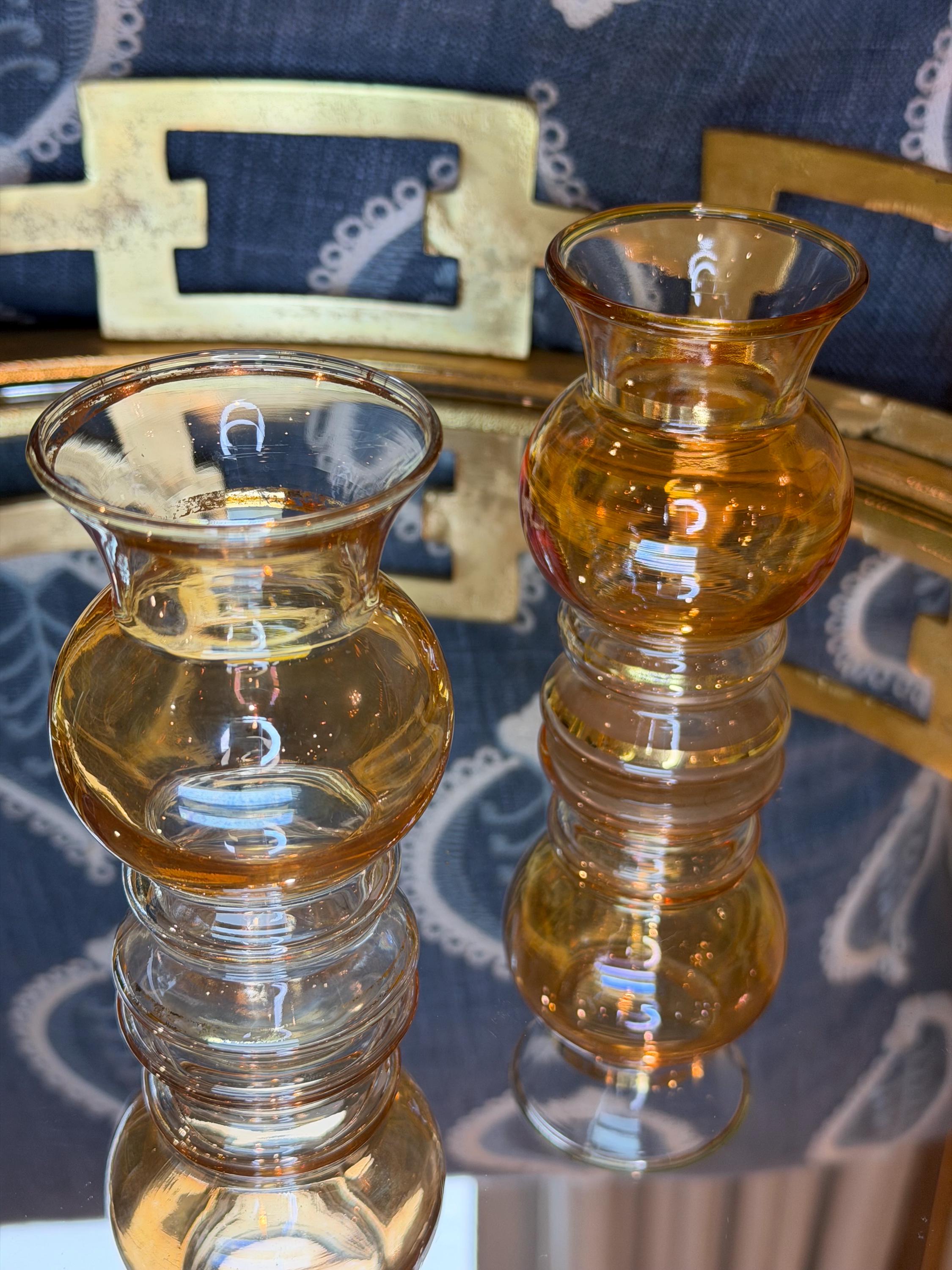 Amber Glass Votive Holders: Caramel Bubble Glass, Mid-Century Decor