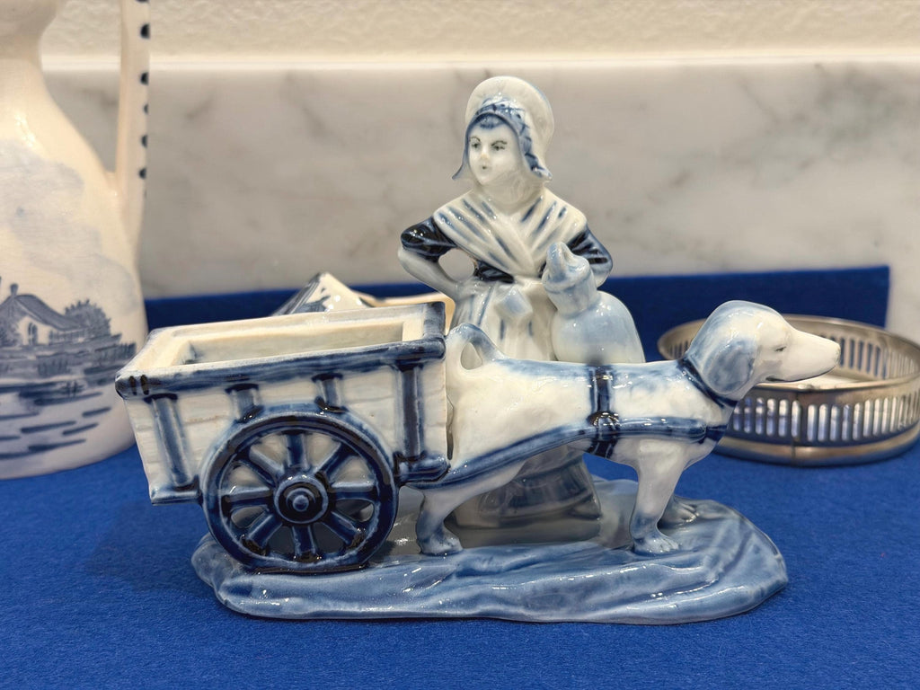 Delft Ceramic Planter | Dutch Girl & Donkey Cart, Chinoiserie Decor