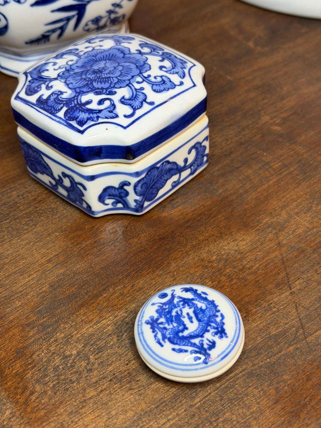 Porcelain Dragon Chinese Seal Paste Box with Cinnabar
