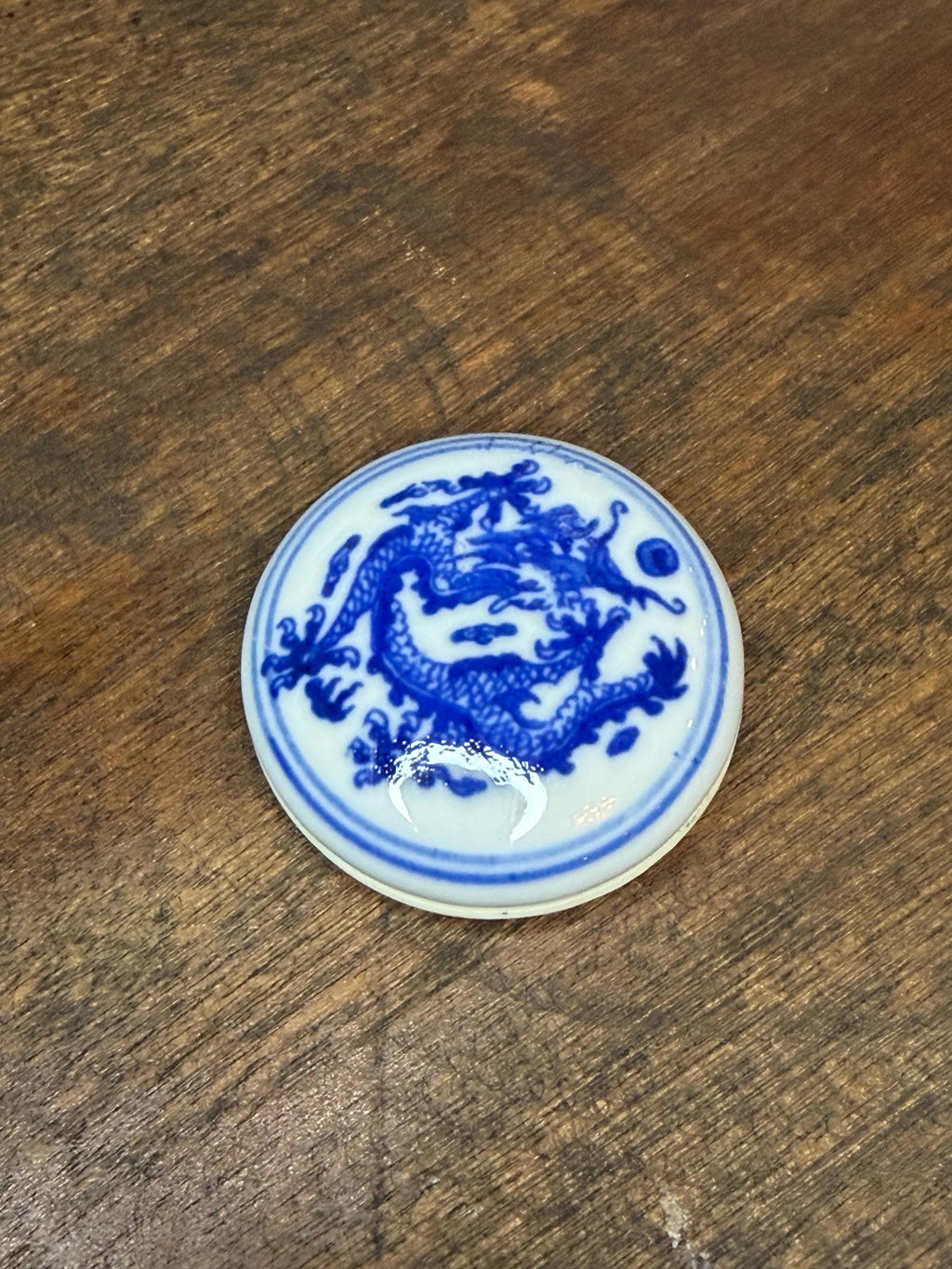 Porcelain Dragon Chinese Seal Paste Box with Cinnabar